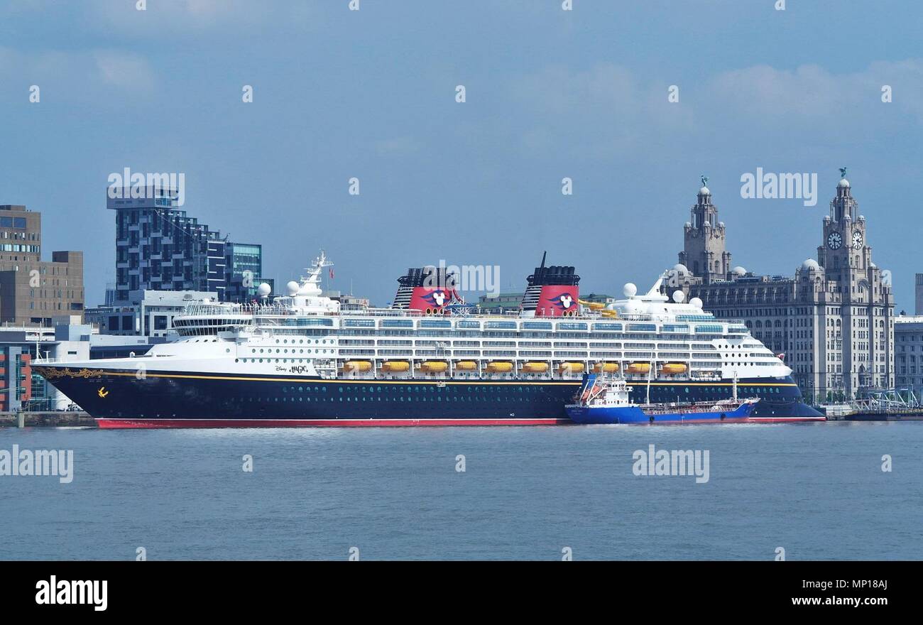 Liverpool, Uk, Disney Magic Cruise liner sails out of Liverpool after