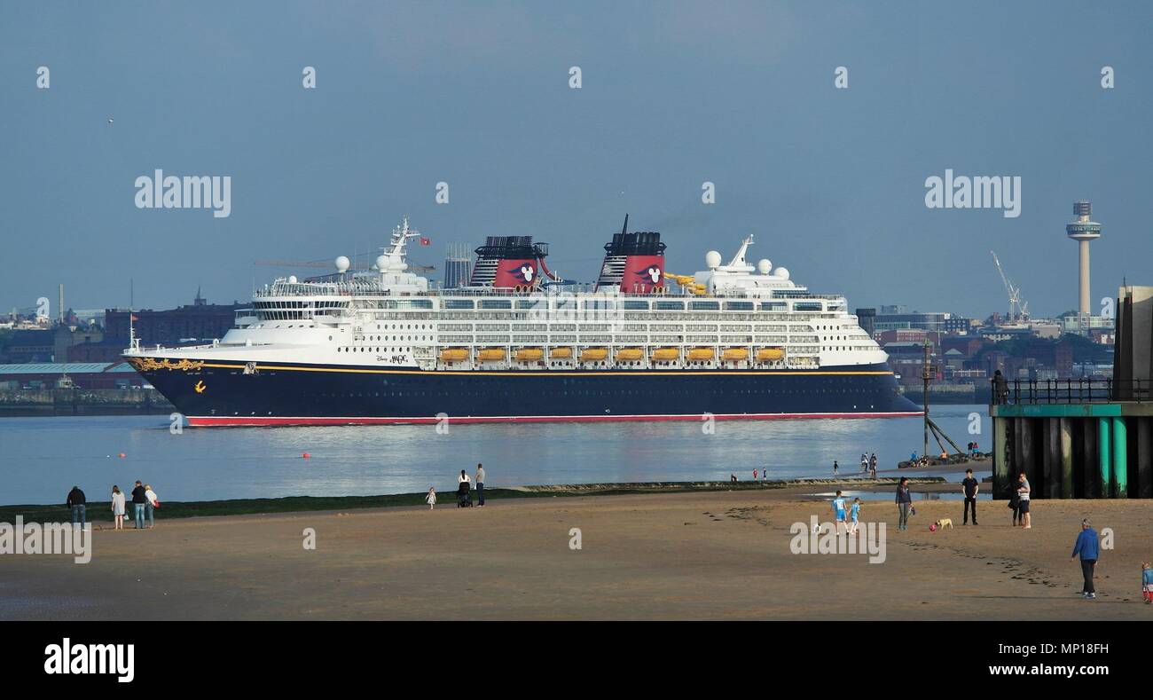 Liverpool, Uk, Disney Magic Cruise liner sails out of Liverpool after