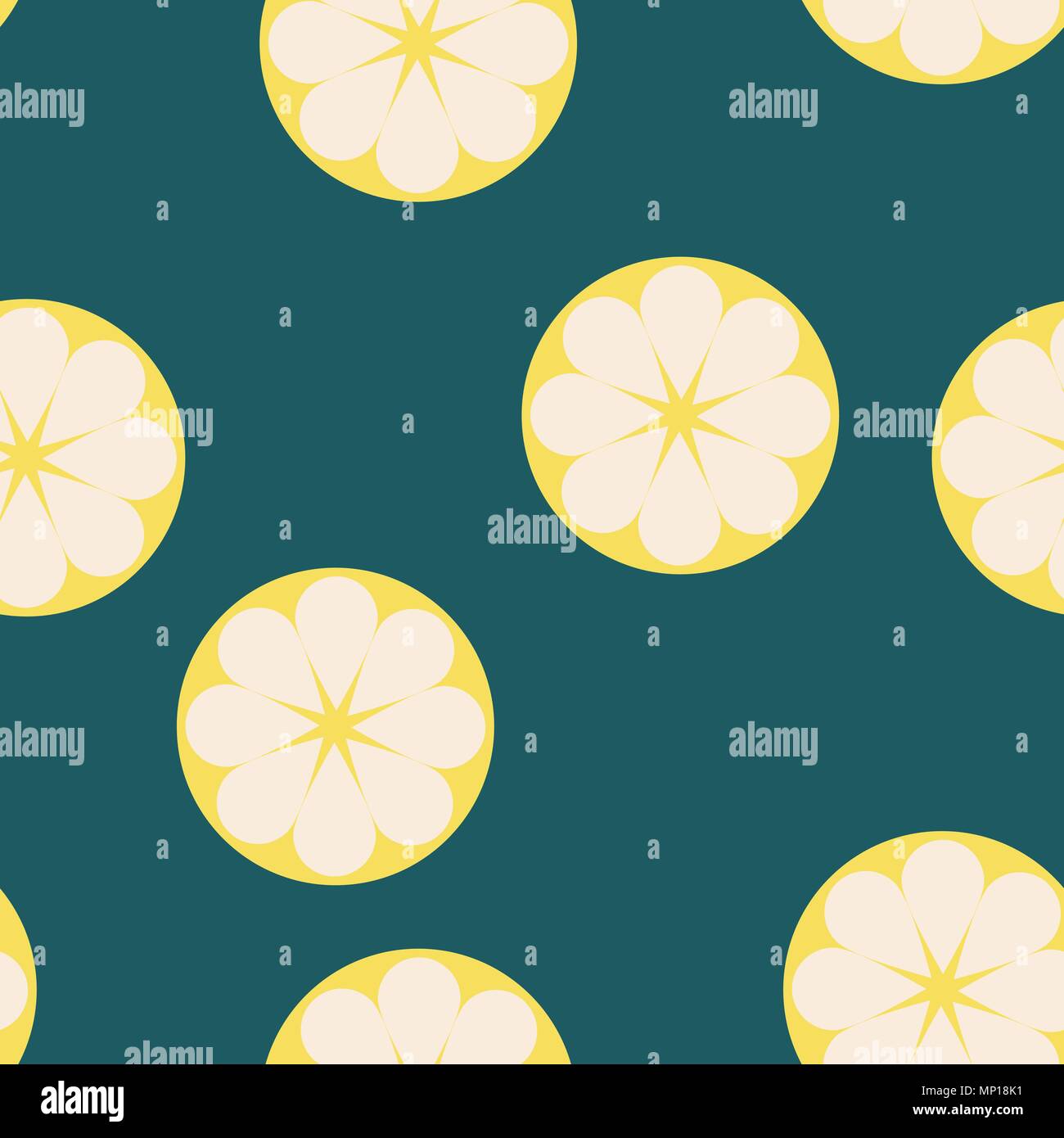 Seamless pattern with fresh lemons on blue background Stock Vector