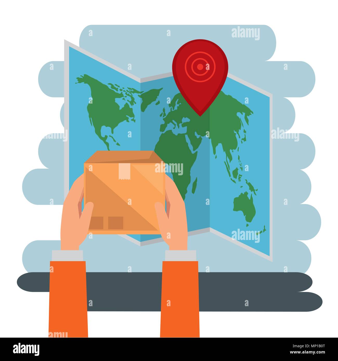 delivery service hand with box lifting Stock Vector