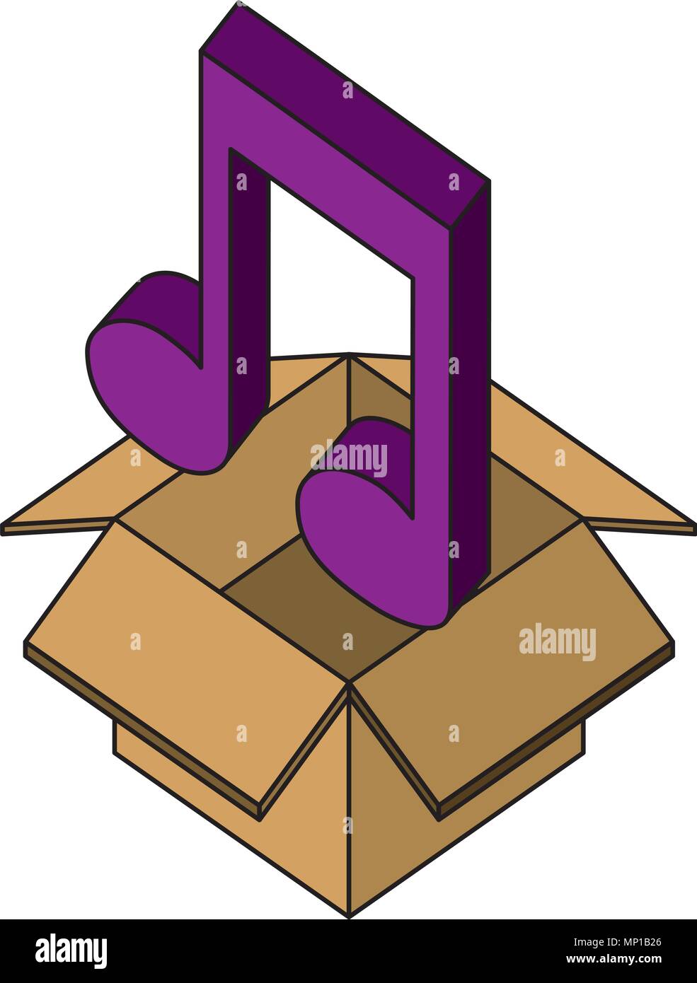 cardboard box music note sound isometric design Stock Vector Image