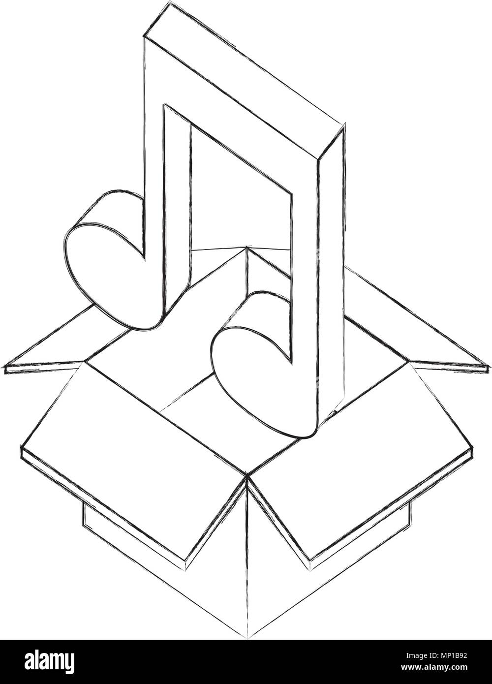 cardboard box music note sound isometric design Stock Vector Image
