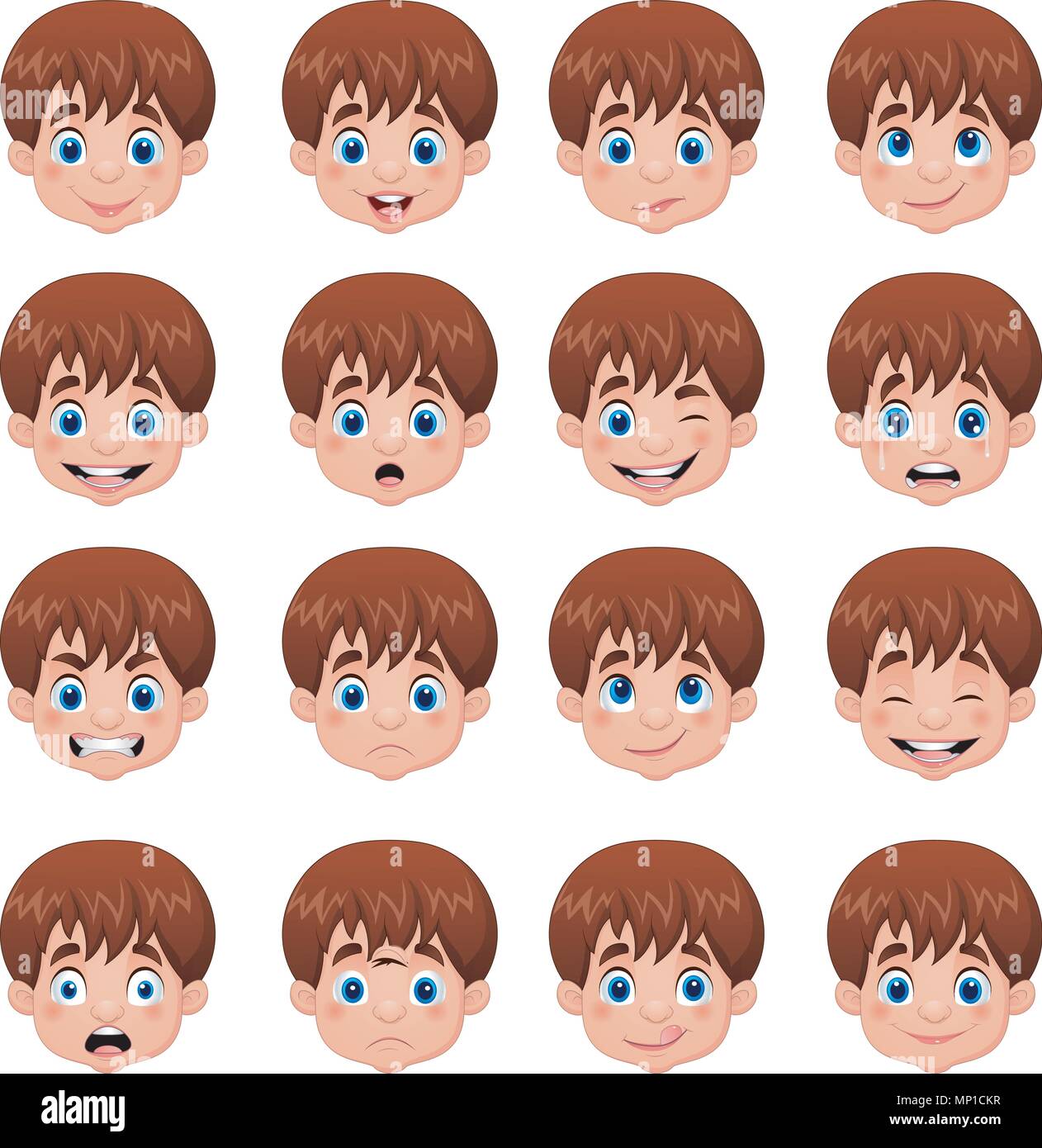 Little boy various face expressions Stock Vector