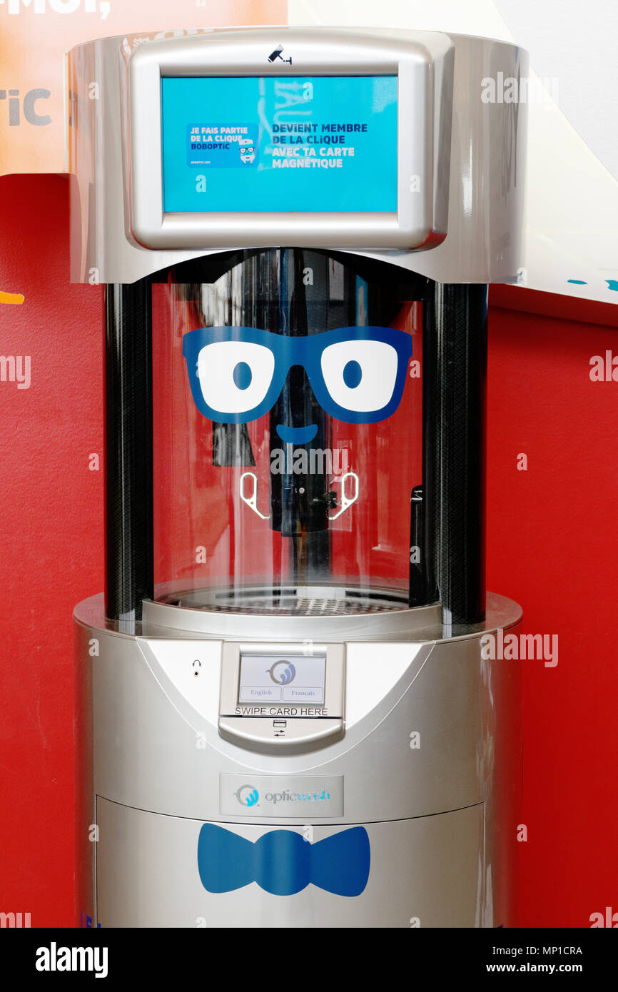 An automated glasses (spectacles) cleaner in the terminal of Quebec City's Jean Lesage airport Stock Photo
