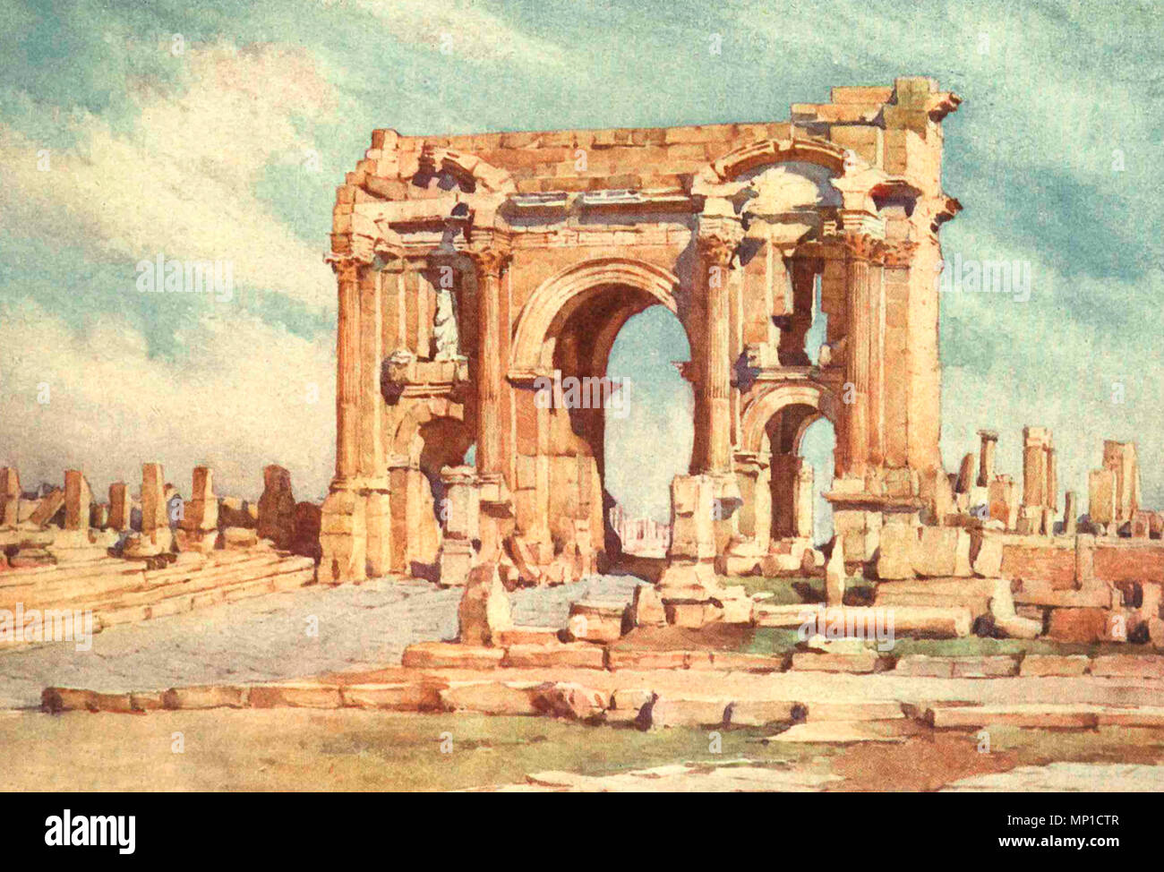 The Arch of Trajan, Timgad, Algeria, circa 1906 Stock Photo