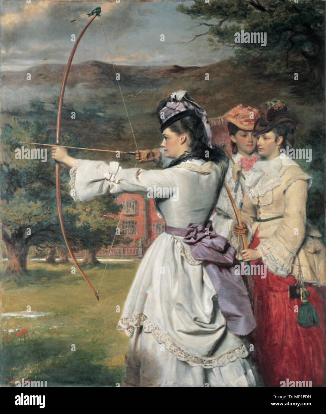 .  English: The Fair Toxophiles. Painting. Royal Albert Memorial Museum, UK. (Archery was one of the few competitive athletic activities that women of the middle and upper classes could respectably participate in.) . 1872.    William Powell Frith  (1819–1909)     Alternative names W. P. Frith; William Frith; Frith; r.a. w.p. frith; w. frith; W.P. Frith; w.p. frith  Description English painter  Date of birth/death 19 January 1819 9 November 1909  Location of birth/death Aldfield, North Yorkshire, England London  Authority control  : Q955750 VIAF: 77118105 ISNI: 0000 0001 0815 124X ULAN: 5000099 Stock Photo