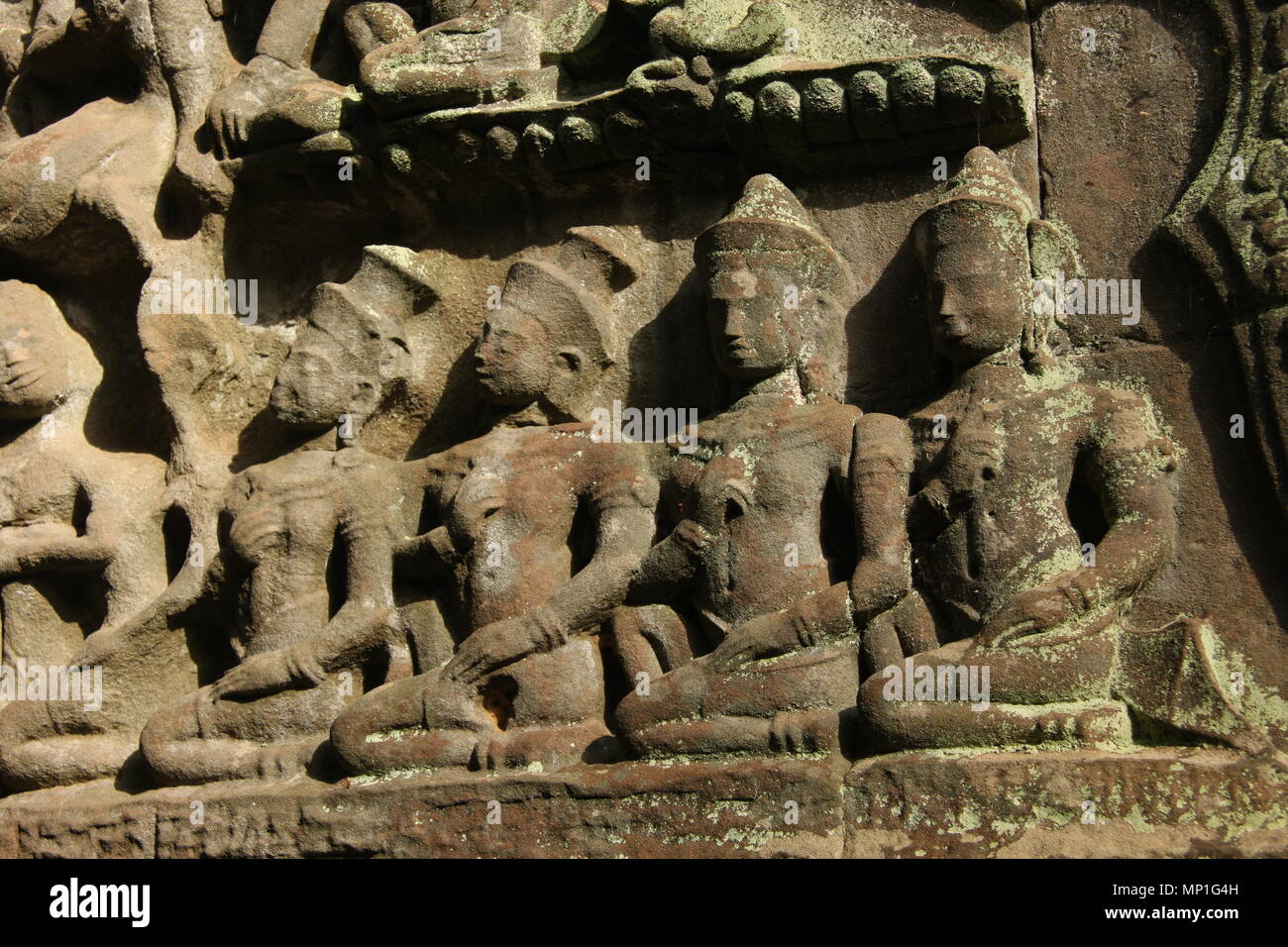 Bas-relief at Ta Prohm, Siem Reap Stock Photo