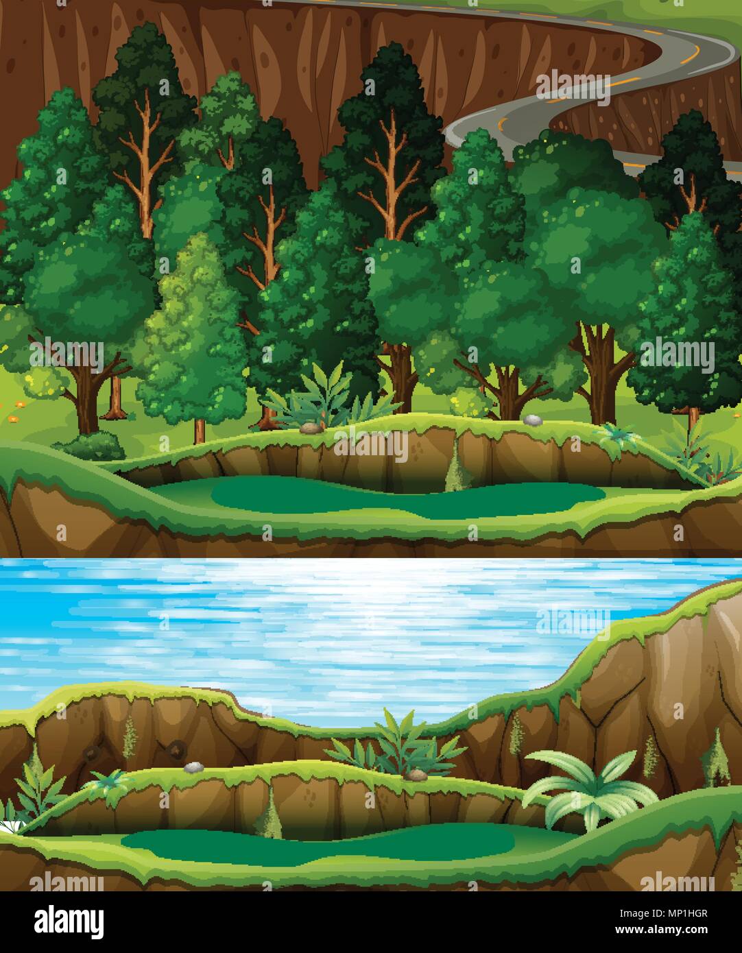 A Green Forest and River Landscape illustration Stock Vector Image ...