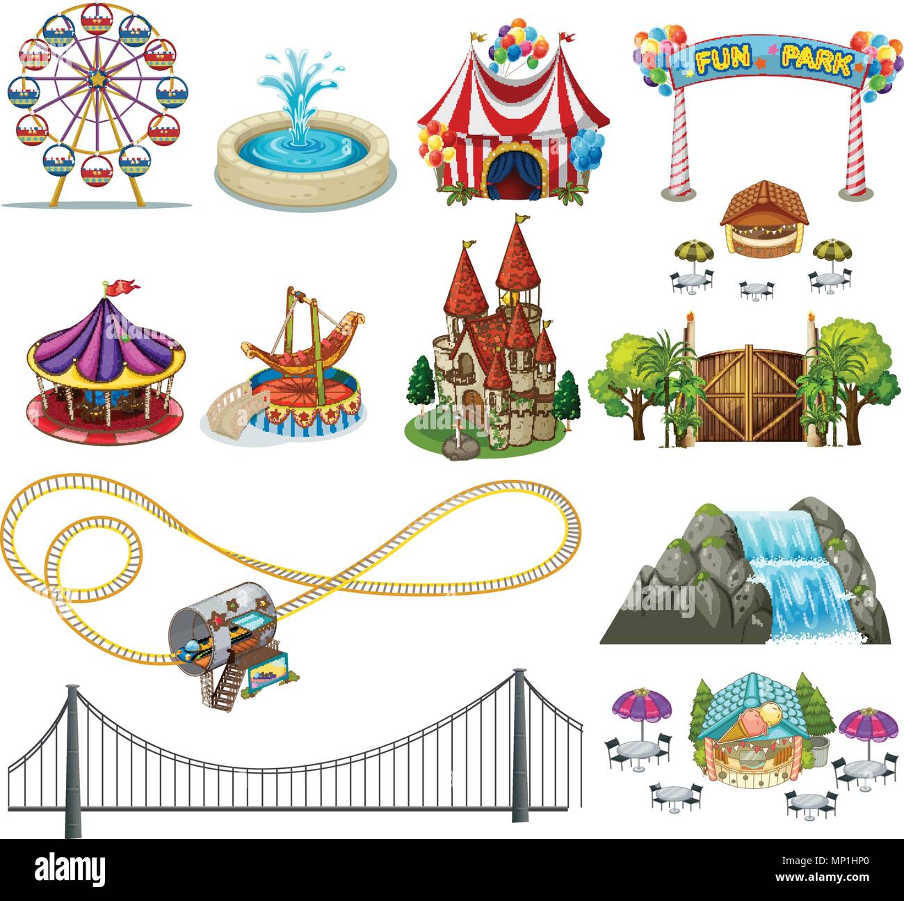 A Set of Theme Park Element illustration Stock Vector Image & Art Alamy