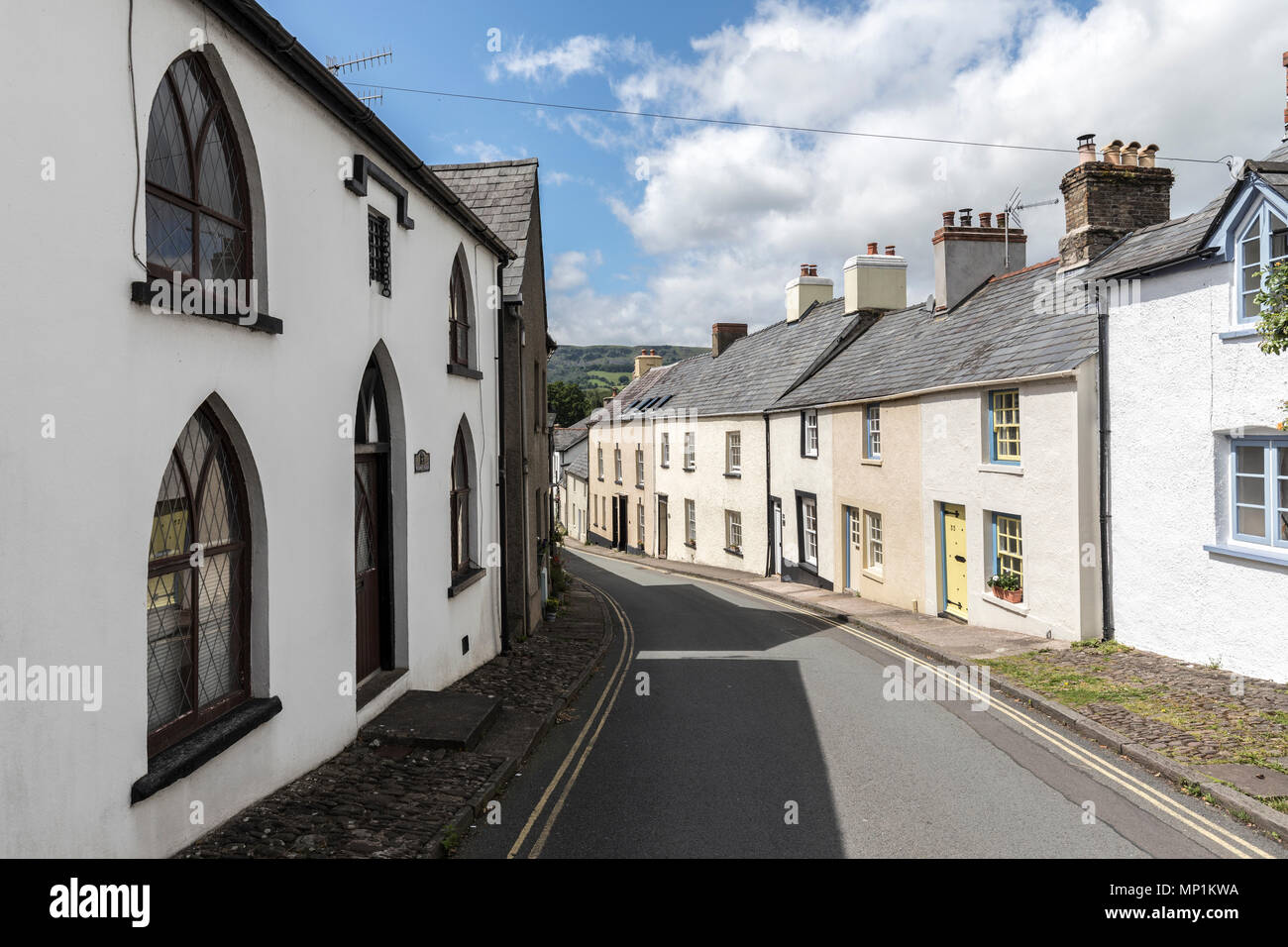 Street of terraced houses, Crickhowell, Wales, UK Stock Photo