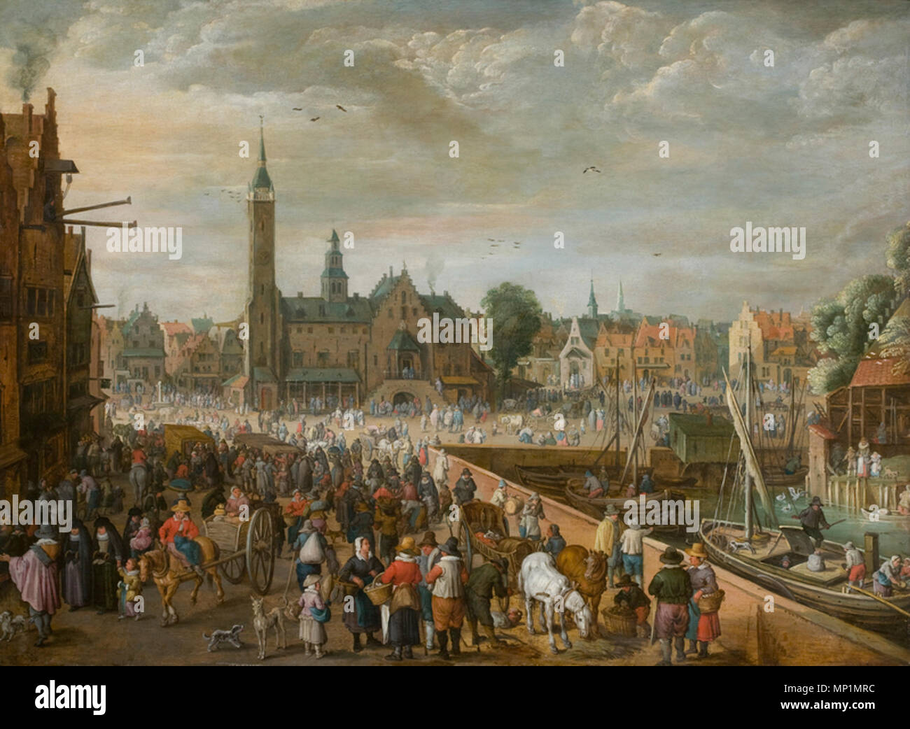 English: Cityscape of the Main Market Square of Lier   between 1622 and 1634.   982 Philippe de Momper - Cityscape of the Main Market Square of Lier Stock Photo