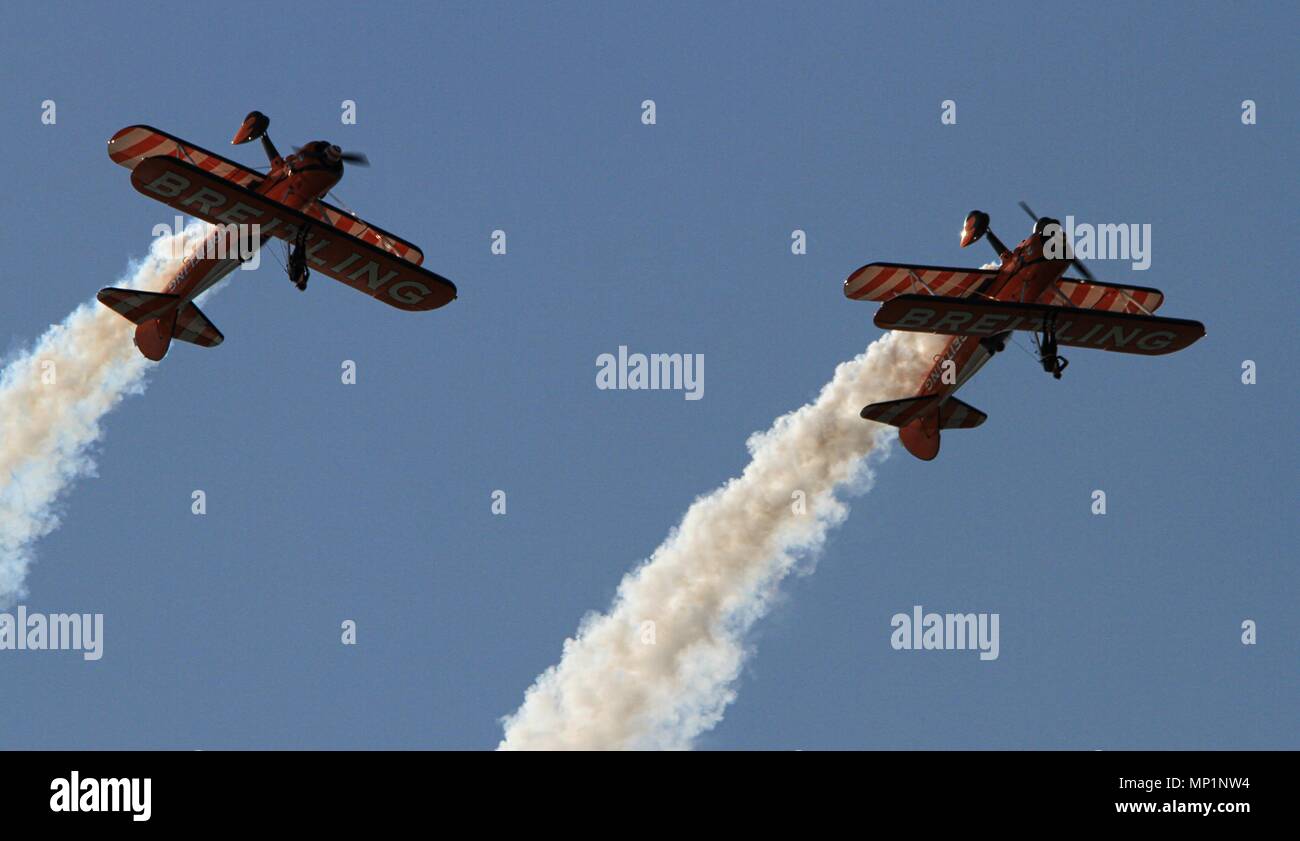 Rhyl, Uk, Breitling wingwalkers perform aerobatic display in rhyl airshow, credit Ian Fairbrother/Alamy Stock Photo