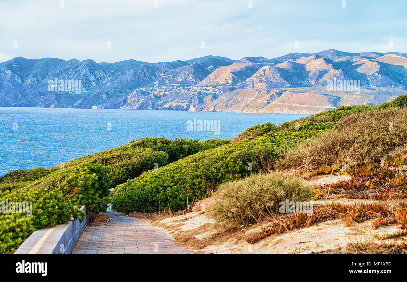 Landscape at Portoscuso and the coast of Mediterranean Sea at