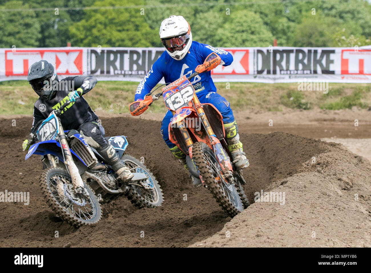 Preston Docks, Lancashire. 20th May 2018. The cream of British Motocross talent will be taking to the circuit at Preston Docks in Lancashire for the Michelin MX Nationals. The ‘Nationals’ offers a whole weekend of racing with 26 races over two days, and classes catering for SW/BW 85, MXY1 and 2, MX1 and MX2 Clubman right through to the Pro MX1 and MX2 ‘Fastest 40’; the stage is set for an action-packed programme of British championship racing at the very top of its game. Credit: Cernan Elias/Alamy Live News Stock Photo