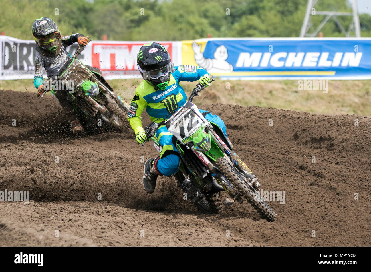 Preston Docks, Lancashire. 20th May 2018. The cream of British Motocross talent will be taking to the circuit at Preston Docks in Lancashire for the Michelin MX Nationals. The ‘Nationals’ offers a whole weekend of racing with 26 races over two days, and classes catering for SW/BW 85, MXY1 and 2, MX1 and MX2 Clubman right through to the Pro MX1 and MX2 ‘Fastest 40’; the stage is set for an action-packed programme of British championship racing at the very top of its game. Credit: Cernan Elias/Alamy Live News Stock Photo