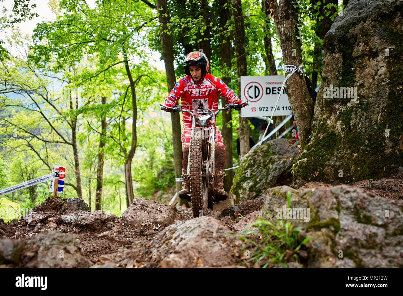 Camprodon, Girona, Spain. 20th May, 2018. FIM Trial World Championships, Spain; Jeroni Fajardo of the TrialGP class in action during the very wet race Credit: Action Plus Sports/Alamy Live News Stock Photo