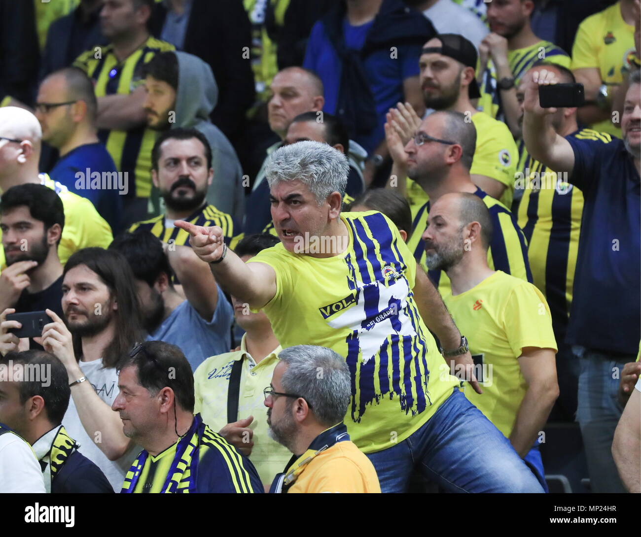 Belgrade, Serbia. 20th May, 2018. BELGRADE, SERBIA - MAY 20, 2018: BC  Fenerbahce Dogus Istanbul's fans react after the 2017/18 Season Basketball  Euroleague Final Four championship match against BC Real Madrid at
