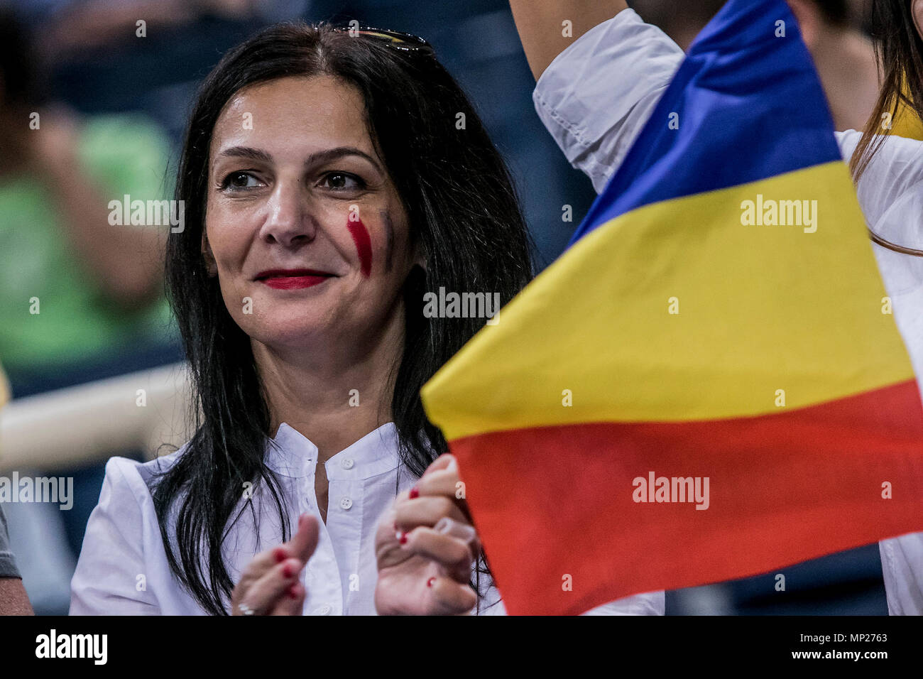 Athens, Greece. 20th May, 2018. AHC Potaissa Turda's fan reacts during the EHF Men's Challenge Cup Finals between A.E.K. Athens and AHC Potaissa Turda in Athens, Greece, May 20, 2018. Credit: Panagiotis Moschandreou/Xinhua/Alamy Live News Stock Photo