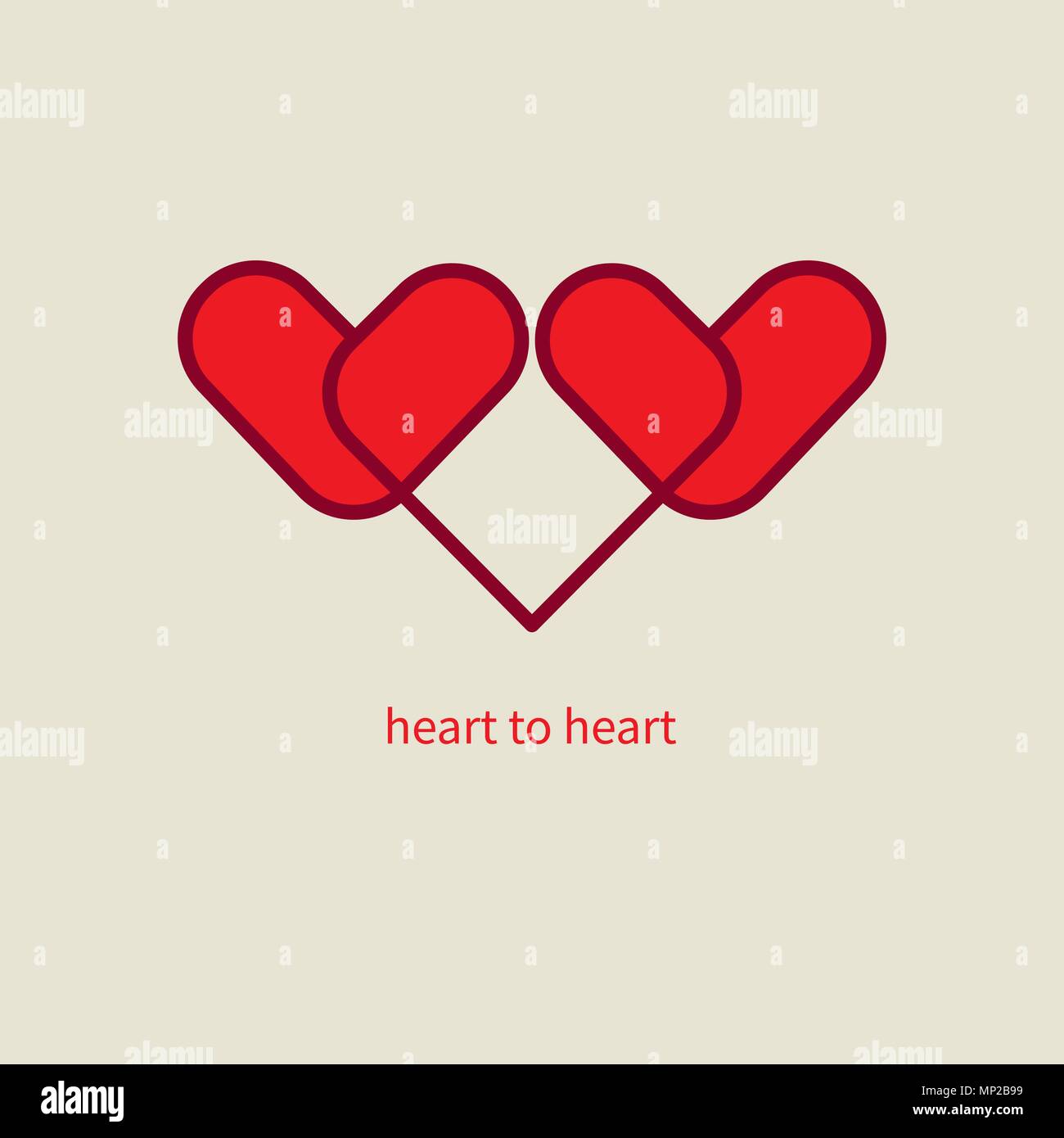 Two red connected hearts Stock Vector