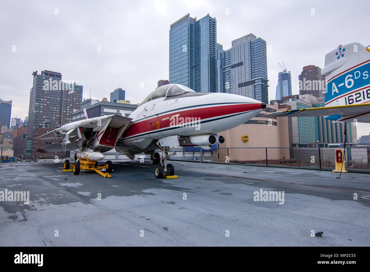 New York, US - March 30, 2018: The F-14 tomcat fighter plane as seen on the deck of the Intrepid air and sea museum in Manhattan Stock Photo