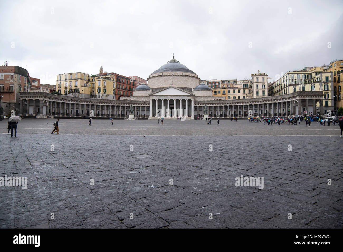 Wide angle view of the basilica of San Francesco di Paola in Naples, Italy Stock Photo