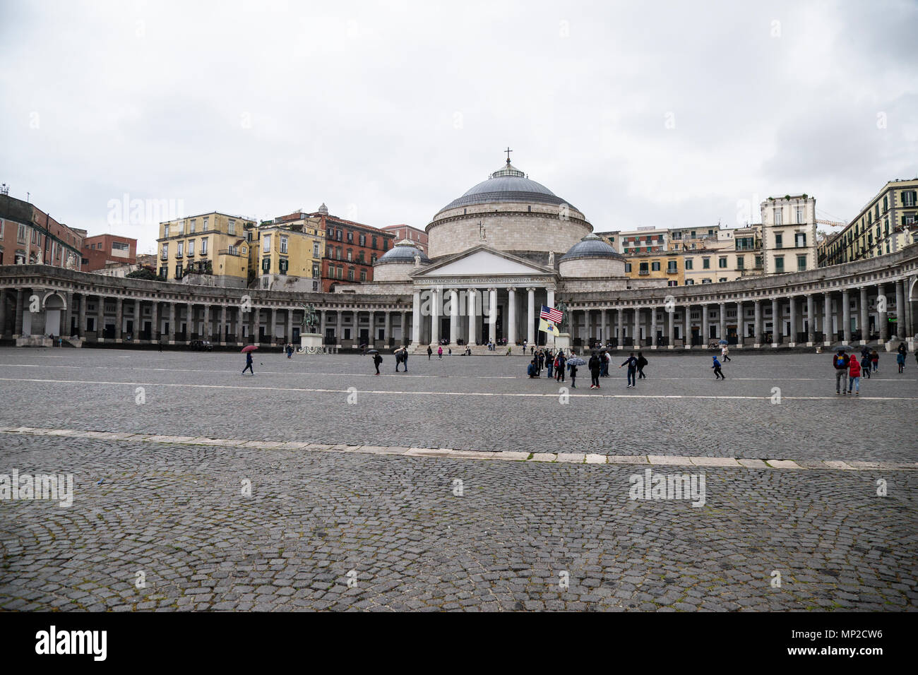 Wide angle view of the basilica of San Francesco di Paola in Naples, Italy Stock Photo