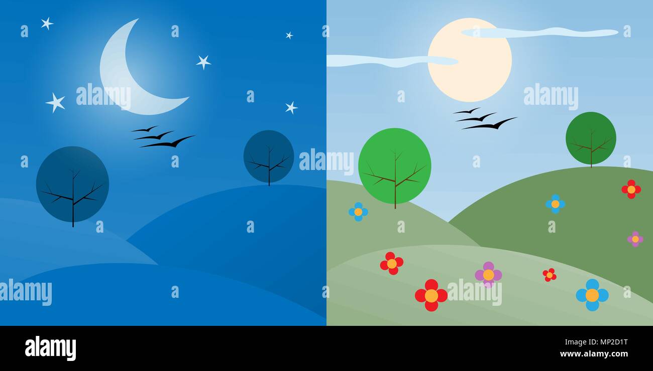 Day and night illustration Stock Vector
