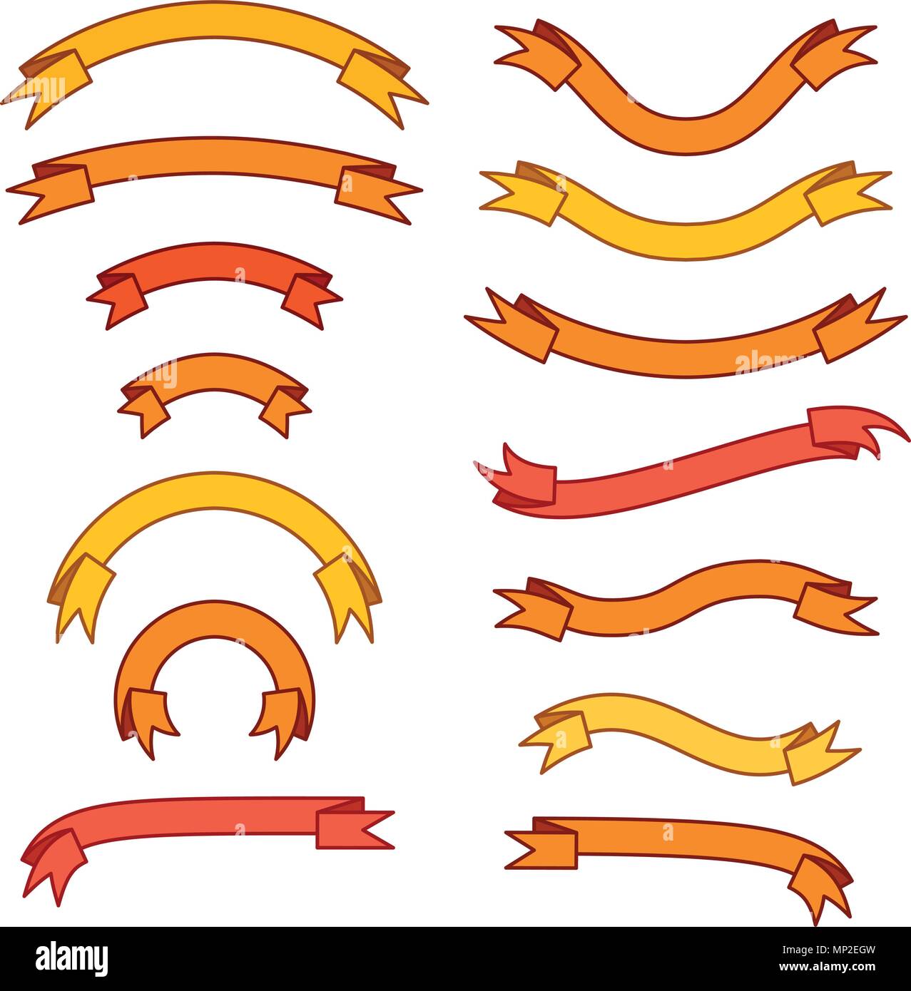 Set of different ribbons, orange, red, yellow tapes, banner collection