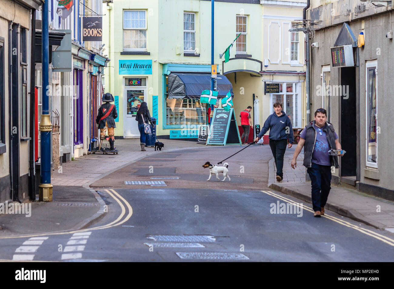 People walking along Northumberland Place shopping street in Teignmouth, Devon. Feb 2018. Stock Photo
