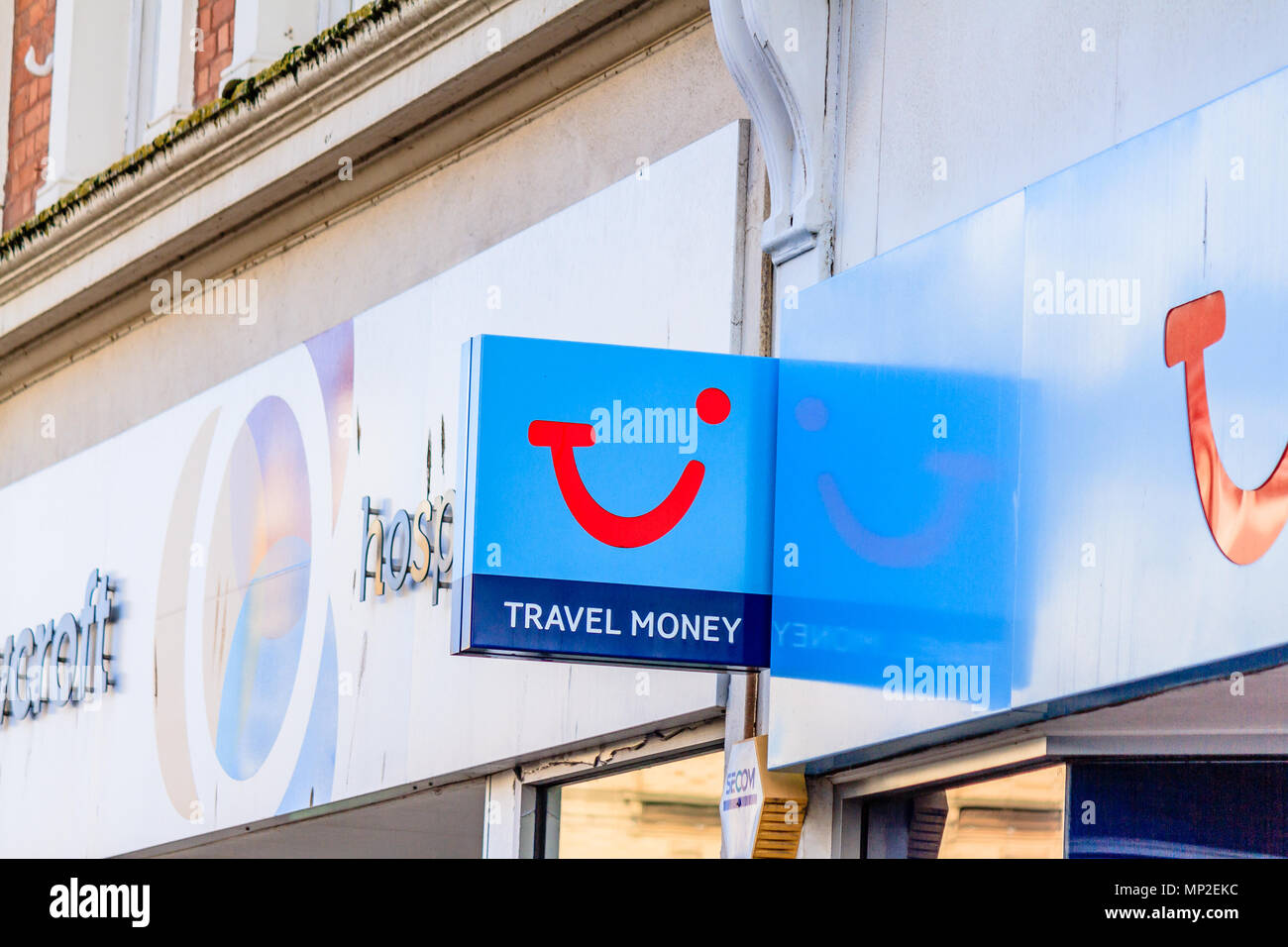 TUI Travel Money shop sign, Teignmouth, Devon. Feb 2018. Stock Photo