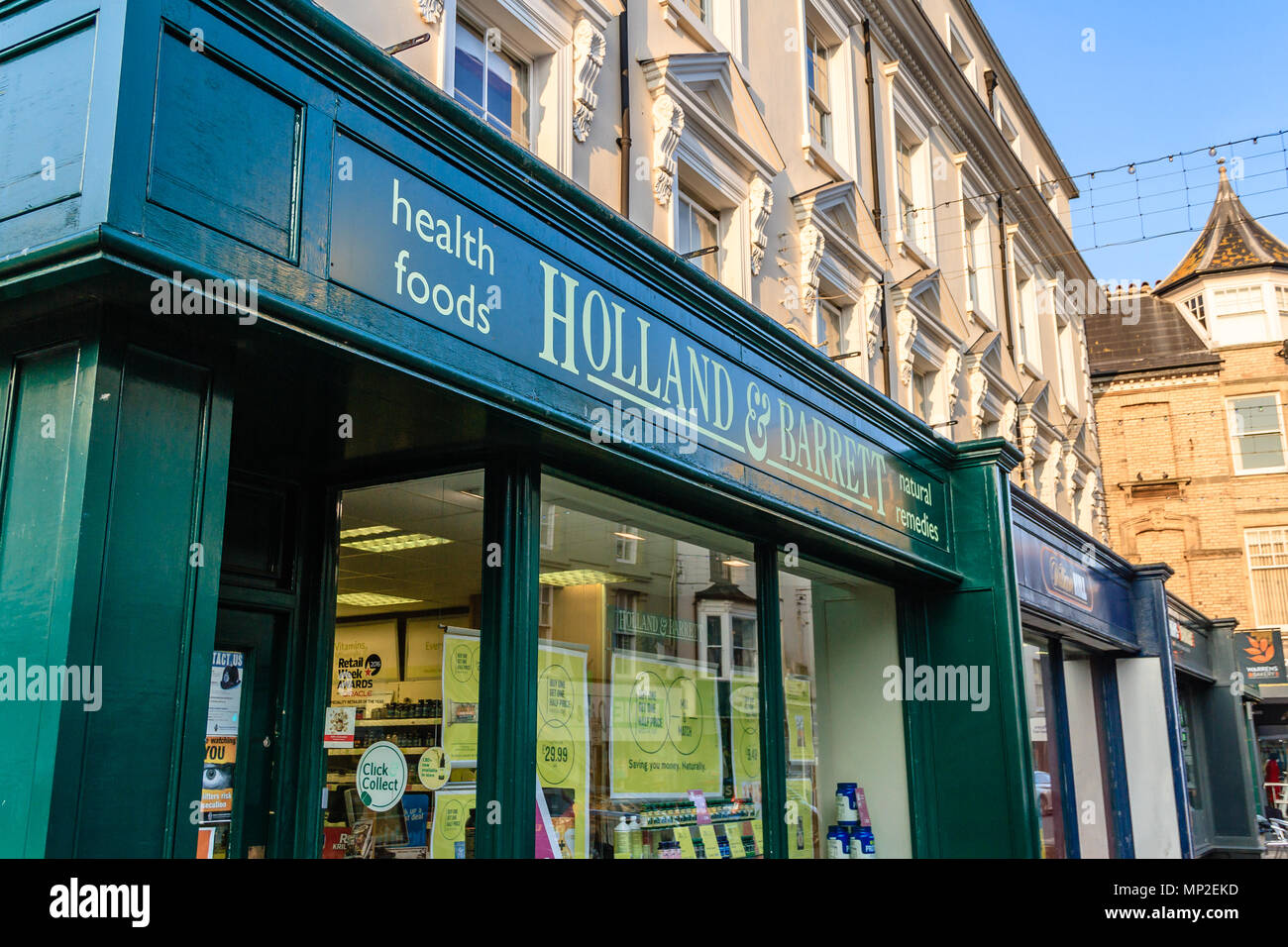 Holland & Barrett health food shop front, Teignmouth, Devon. Feb 2018. Stock Photo