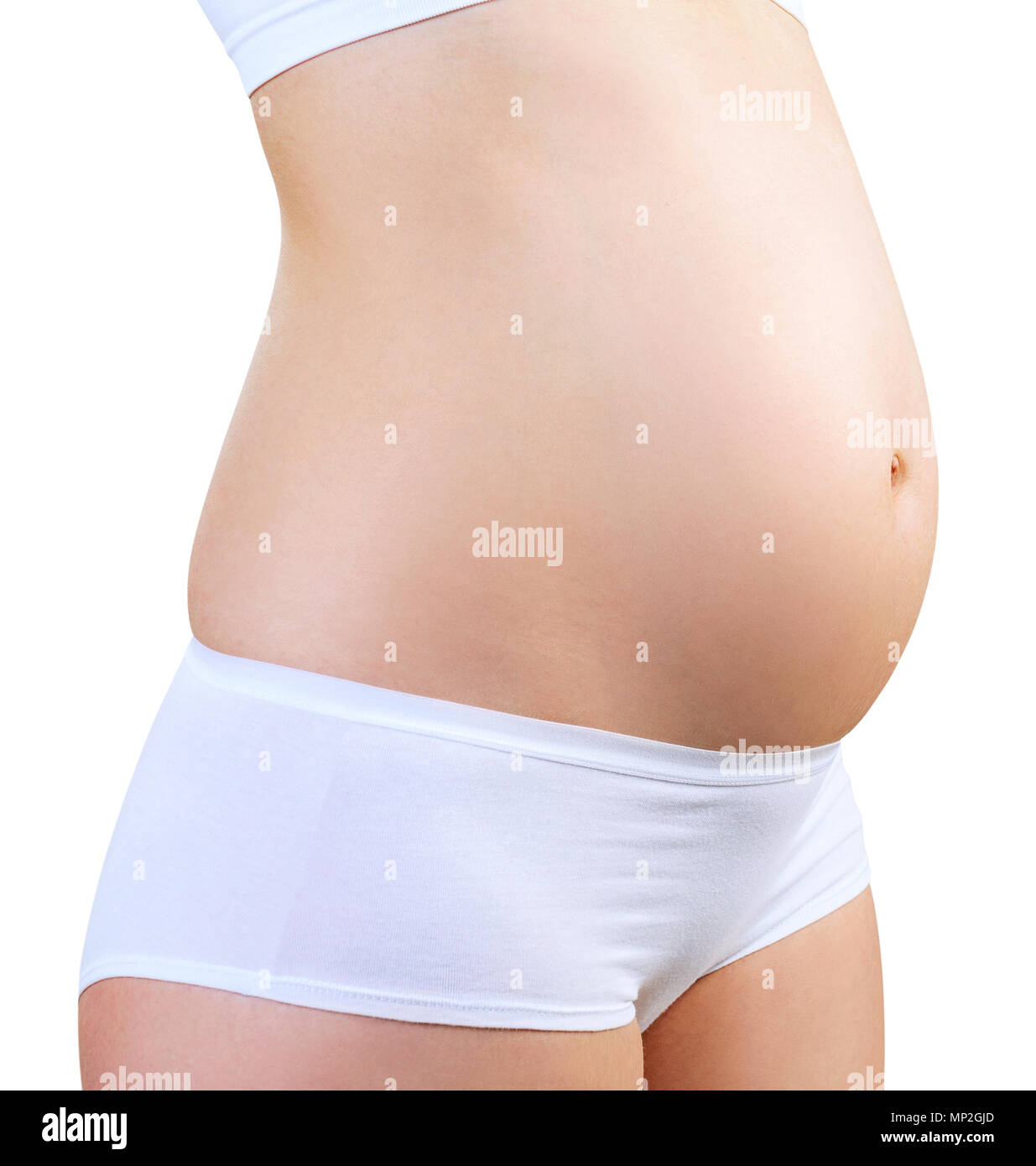 Pregnant woman presents belly. Maternity concept
