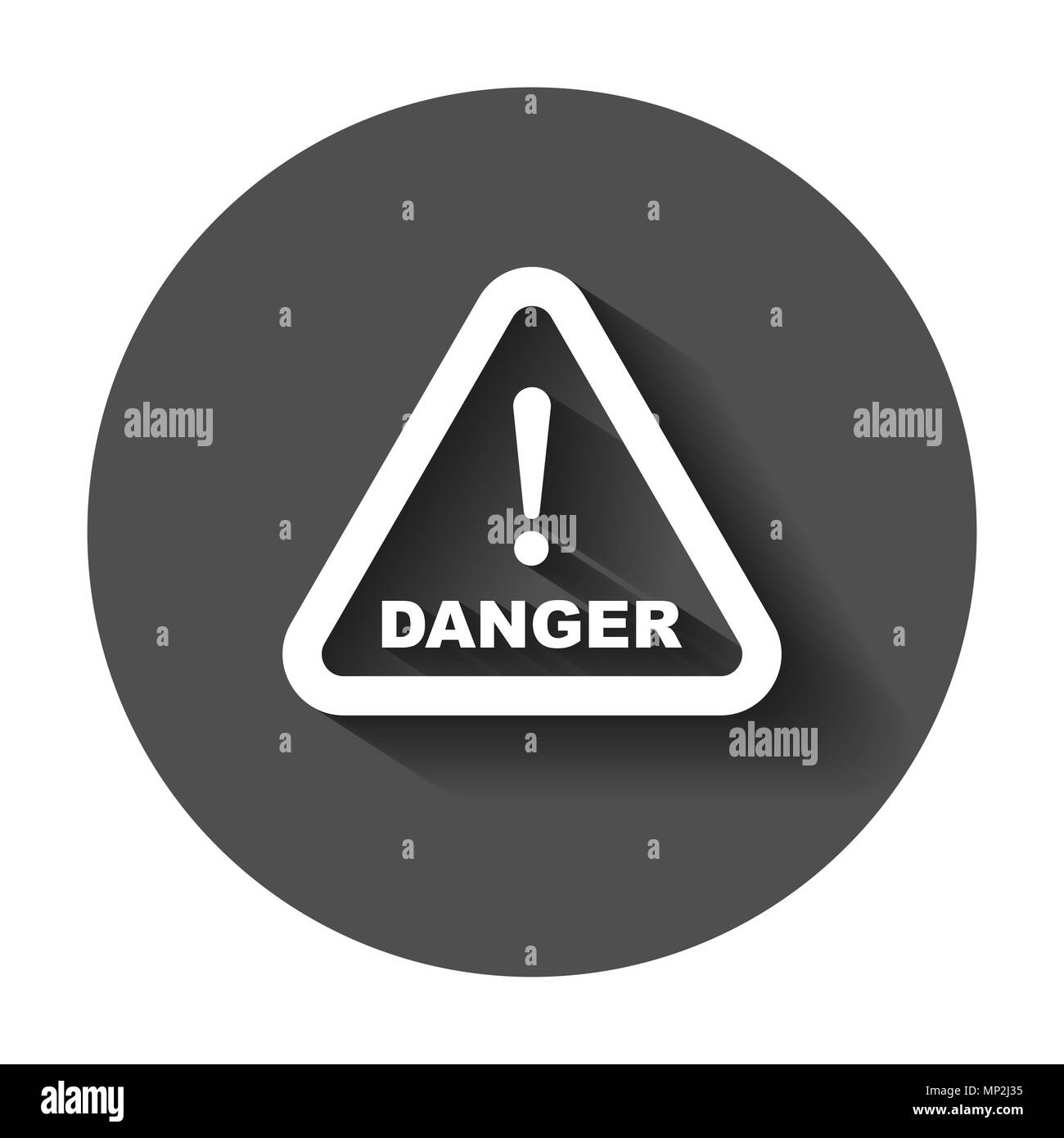 Danger sign vector icon. Attention caution illustration. Business concept simple flat pictogram with long shadow. Stock Vector