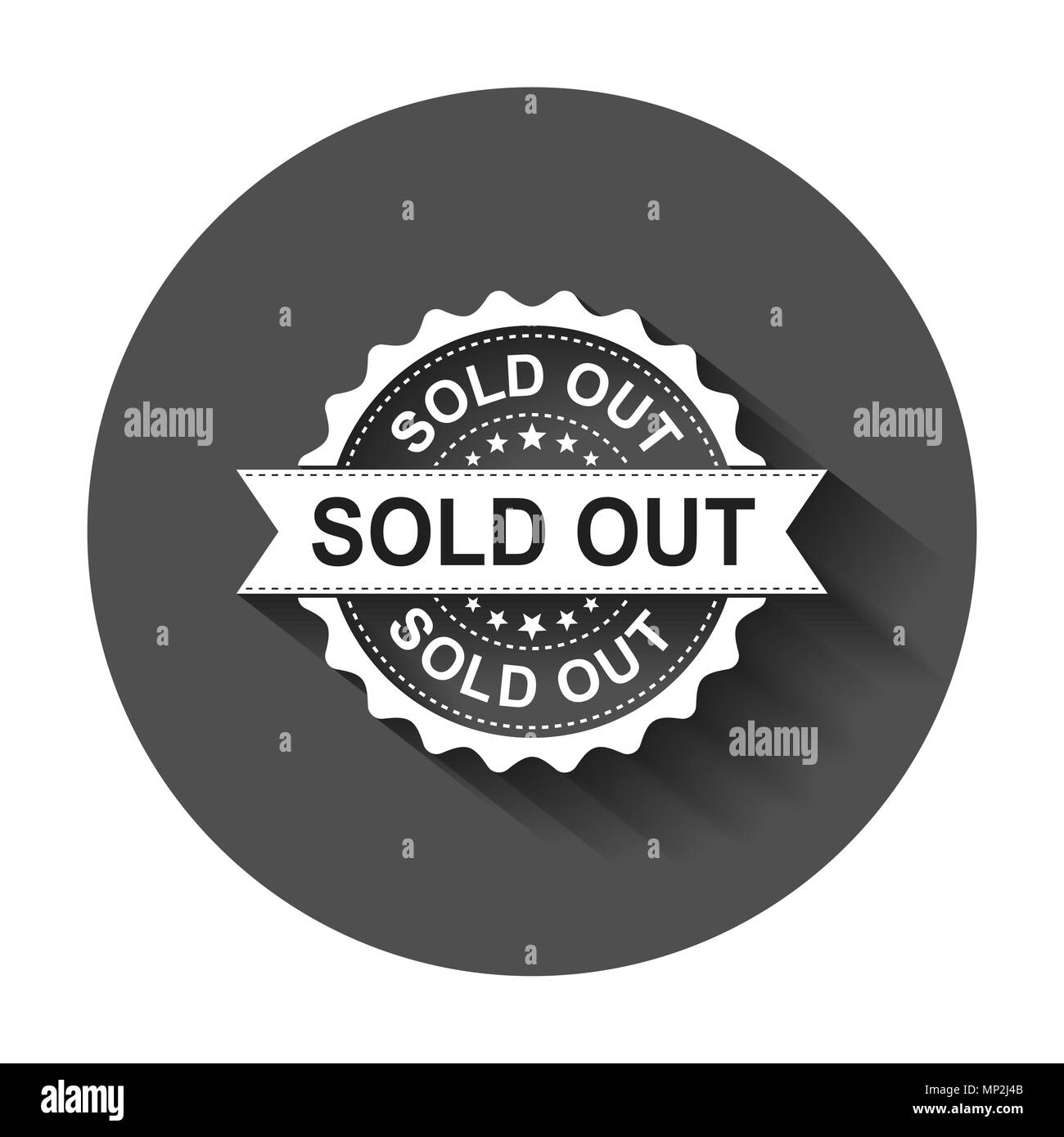 Sold out grunge rubber stamp. Vector illustration with long shadow. Business concept sold stamp pictogram. Stock Vector