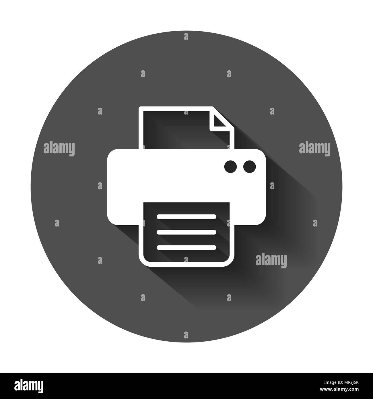 Printer icon. Vector illustration with long shadow. Business concept document printing pictogram. Stock Vector