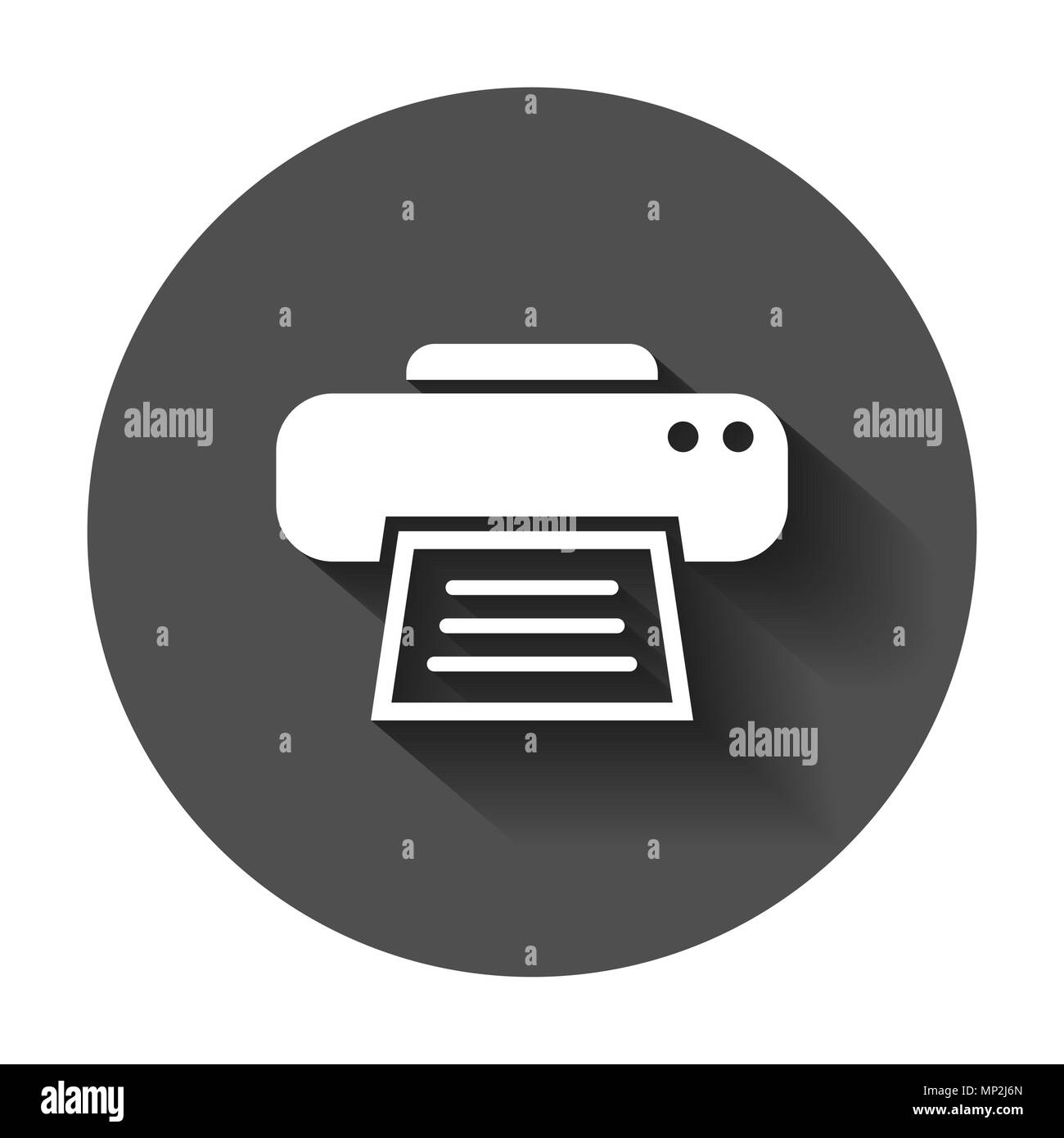 Printer icon. Vector illustration with long shadow. Business concept document printing pictogram. Stock Vector