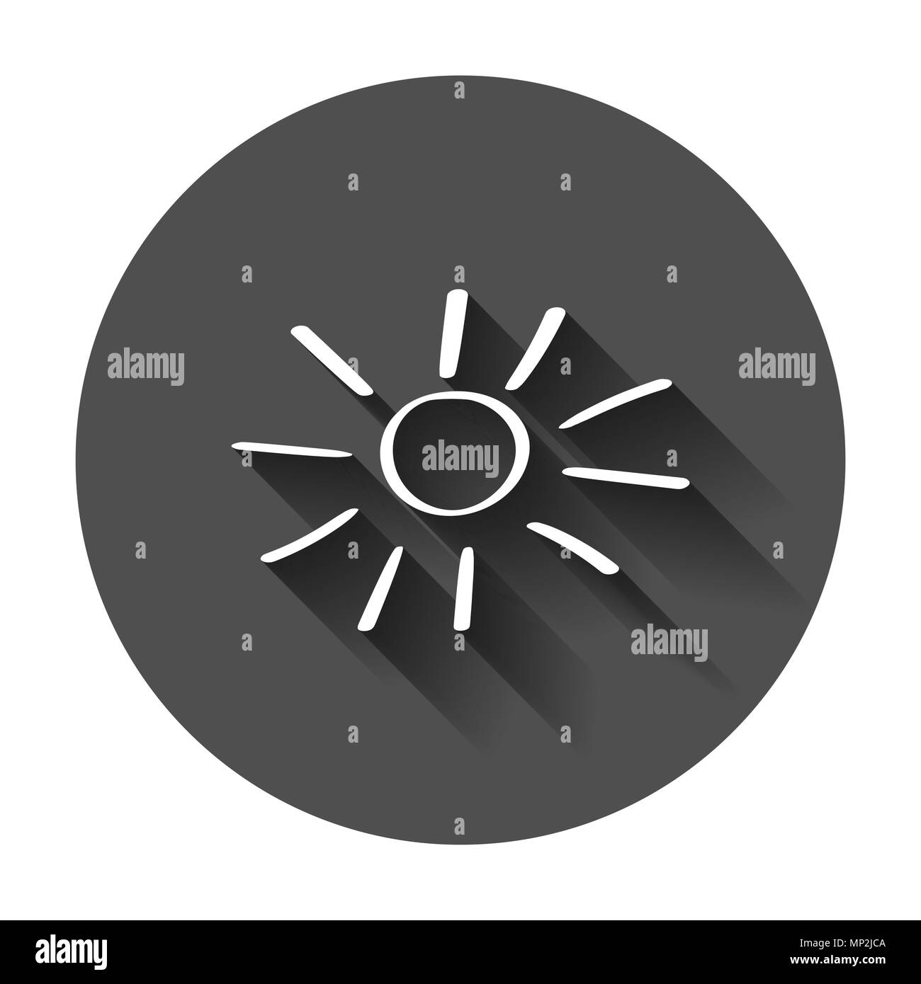 Hand drawn sun vector icon. Sun sketch doodle illustration with long shadow. Handdrawn sunshine concept. Stock Vector