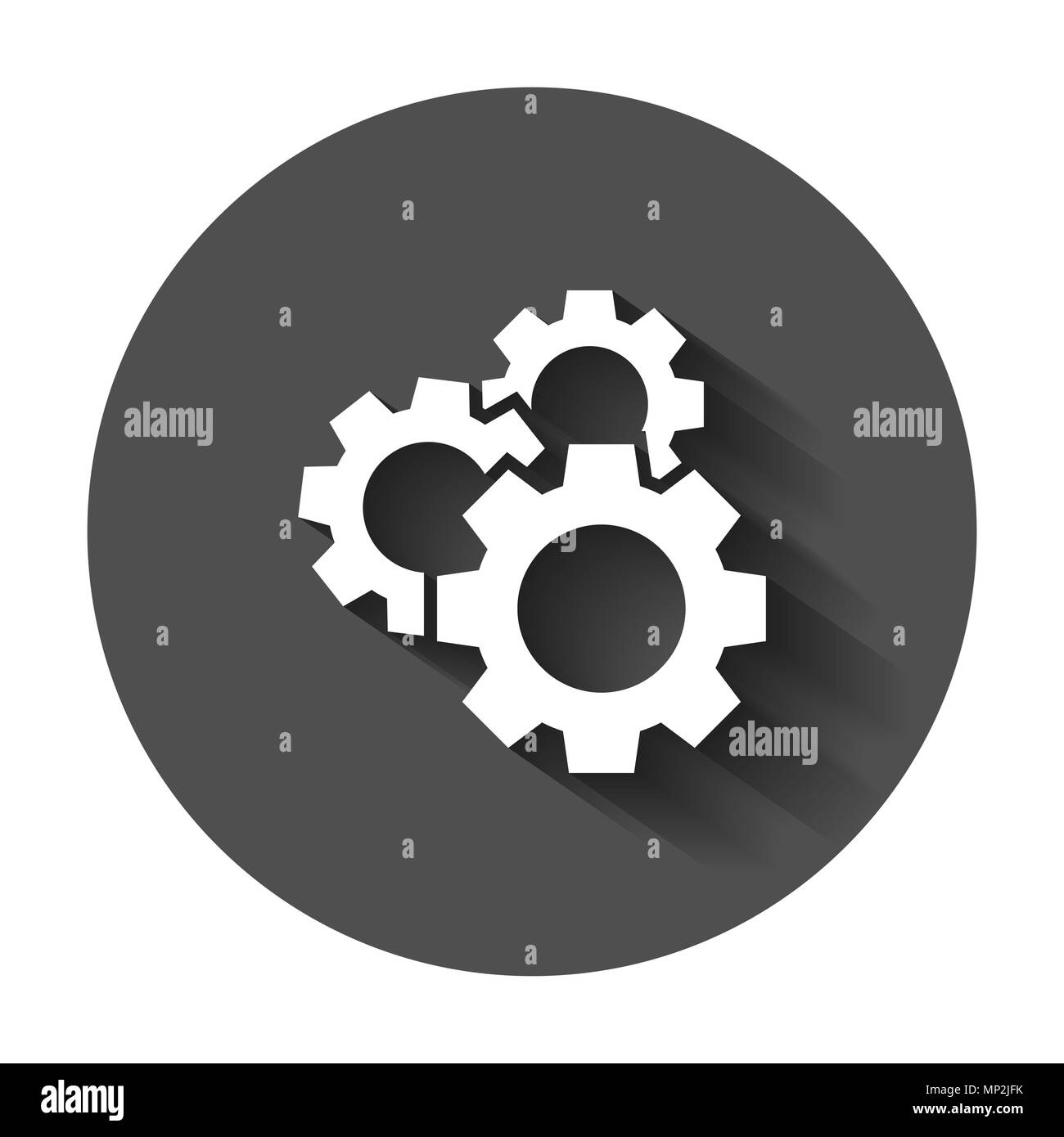 Gear vector icon in flat style. Cog wheel illustration with long shadow ...