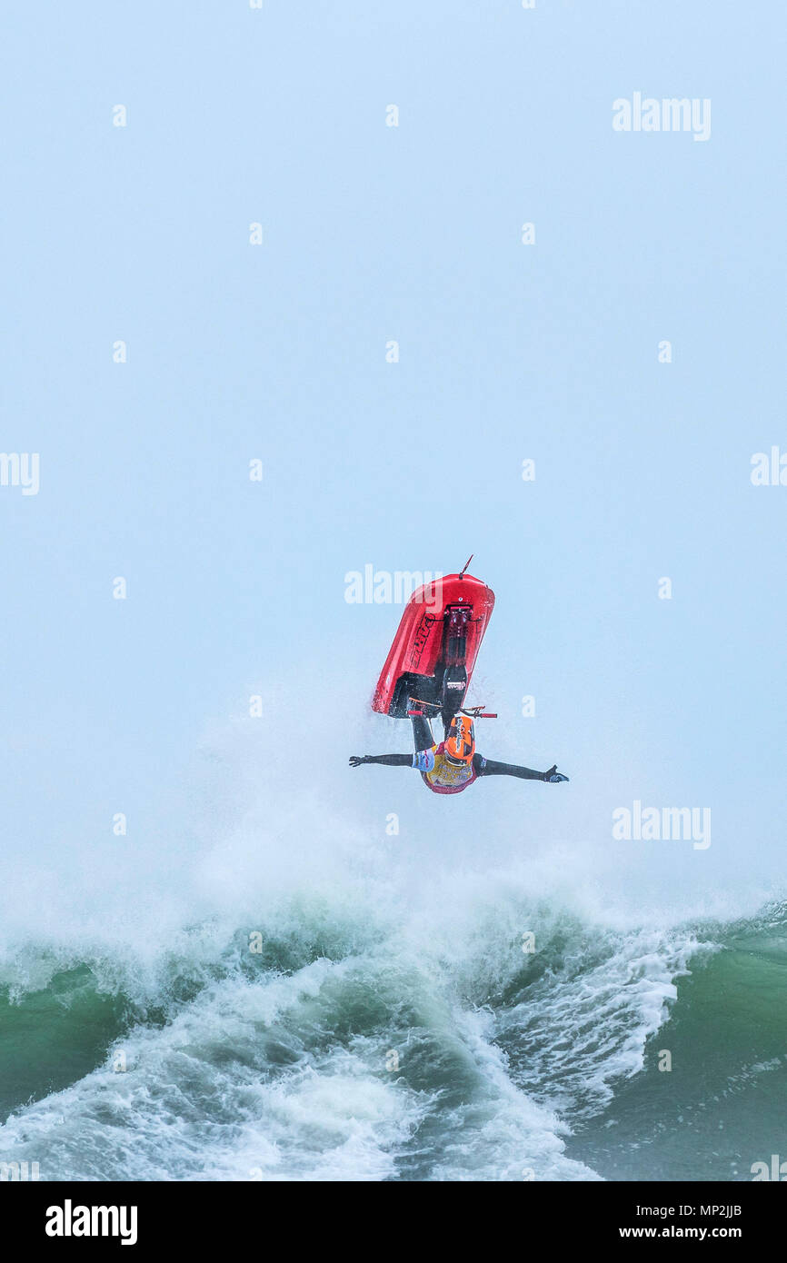 The Freeride World Jetski Championship at Fistral Beach in Newquay, Cornwall. Stock Photo