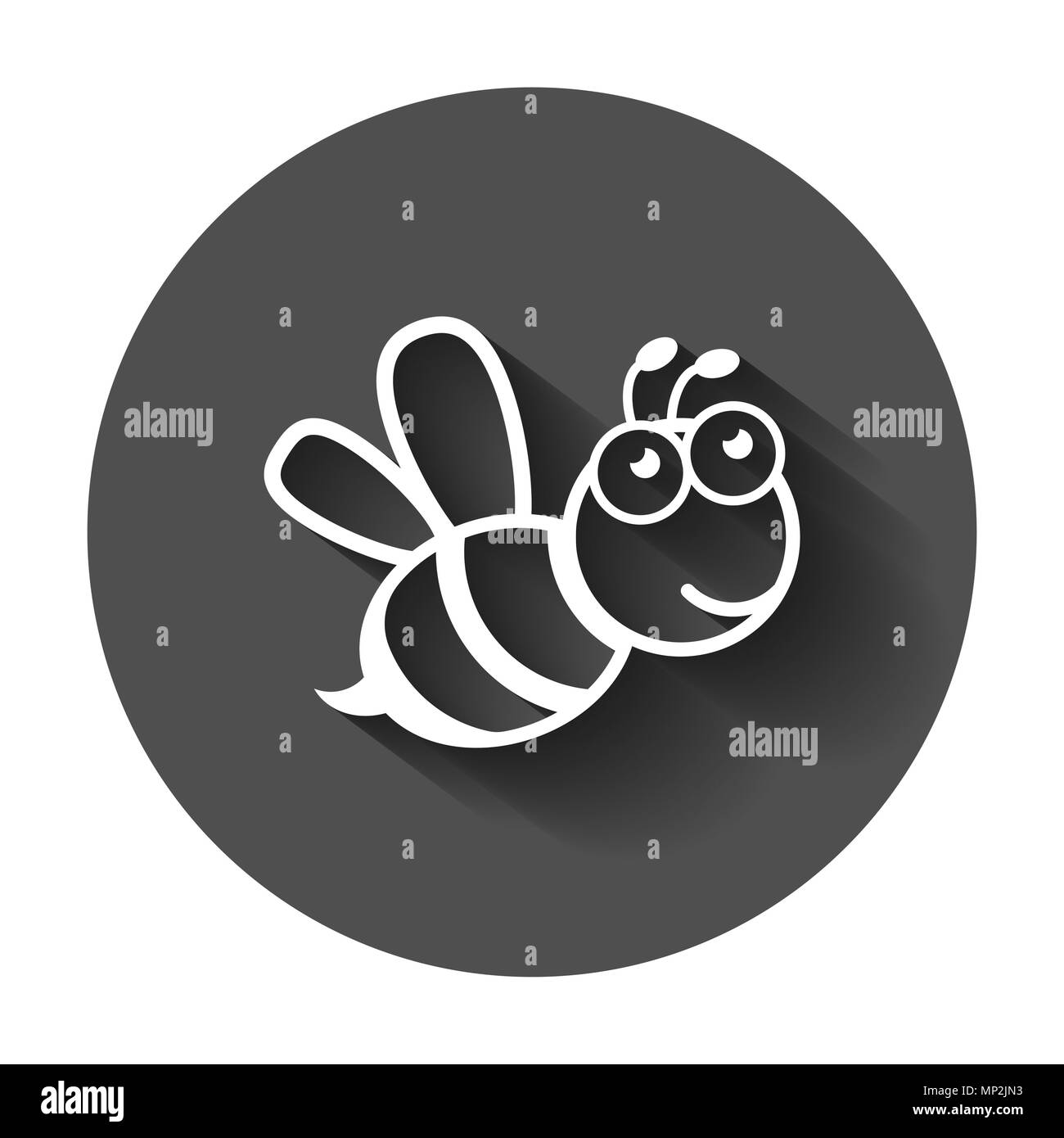 Cartoon bee icon in flat style. Wasp insect illustration on with long shadow. Bee business concept. Stock Vector