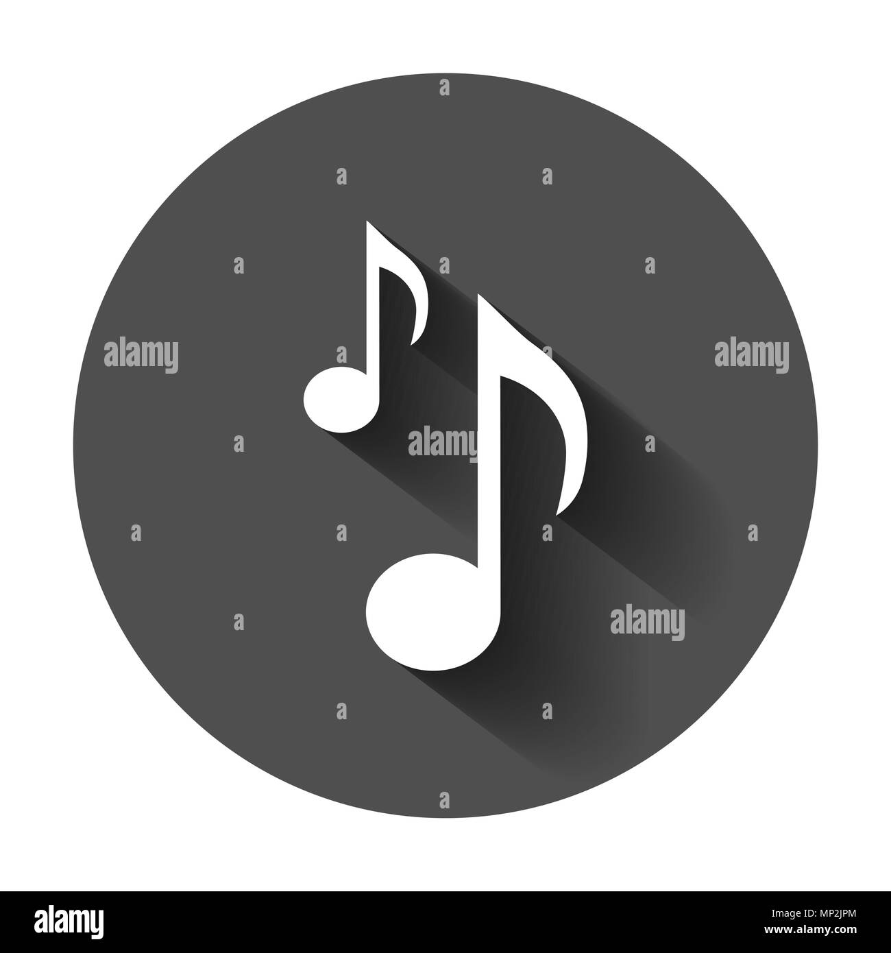 Music note icon in flat style. Sound media illustration with long ...