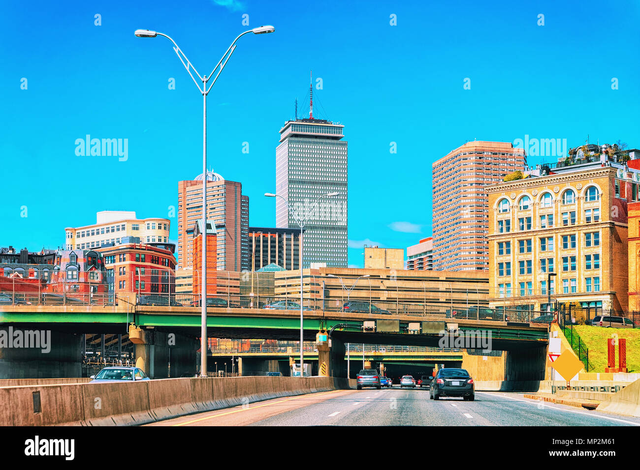 Skyscrapers and Boston road with cars, MA, USA Stock Photo Alamy