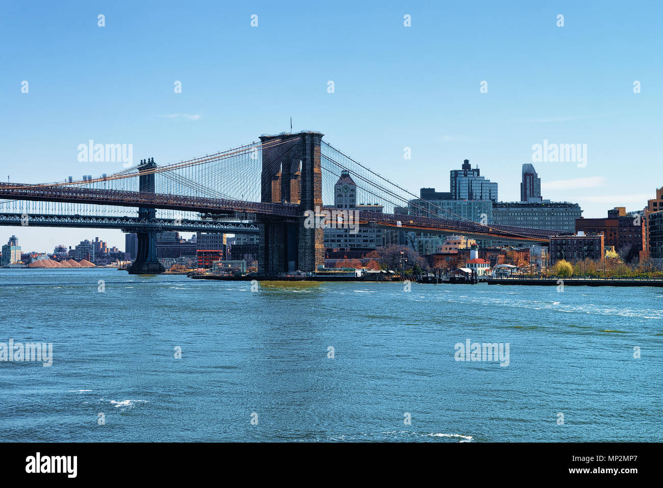 View from Ferry on Brooklyn bridge and Manhattan bridge above East