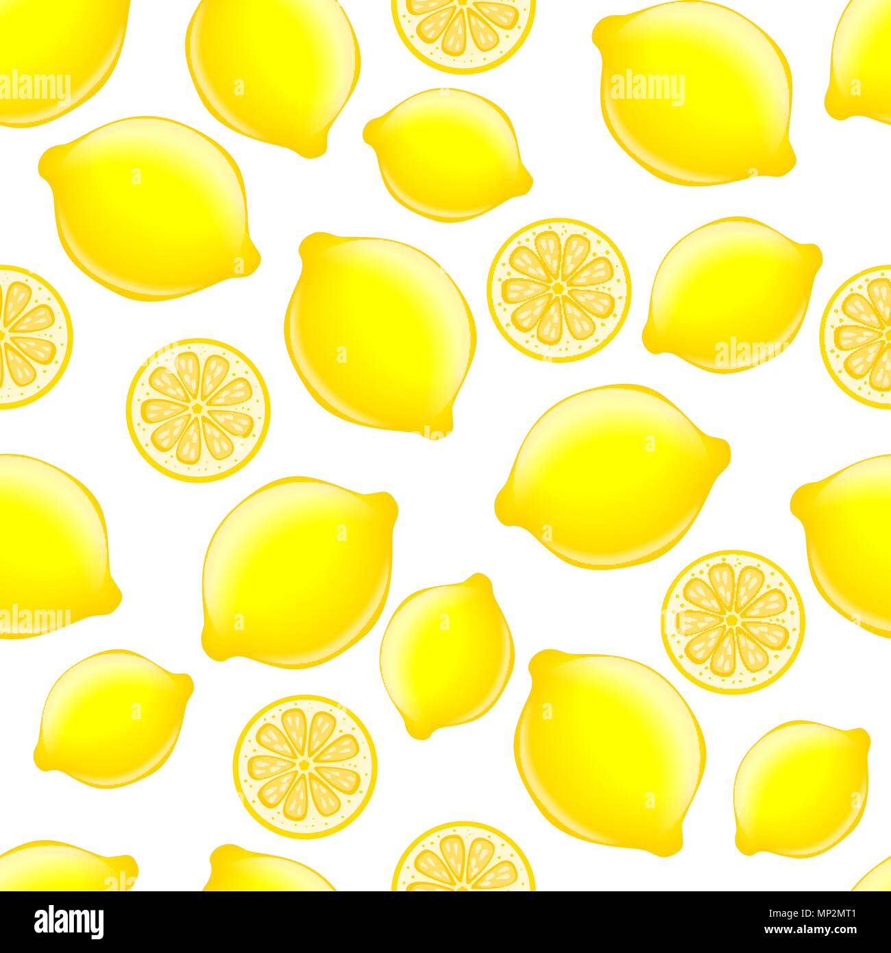 vector seamless citrus pattern on white background. Lemons are falling ...