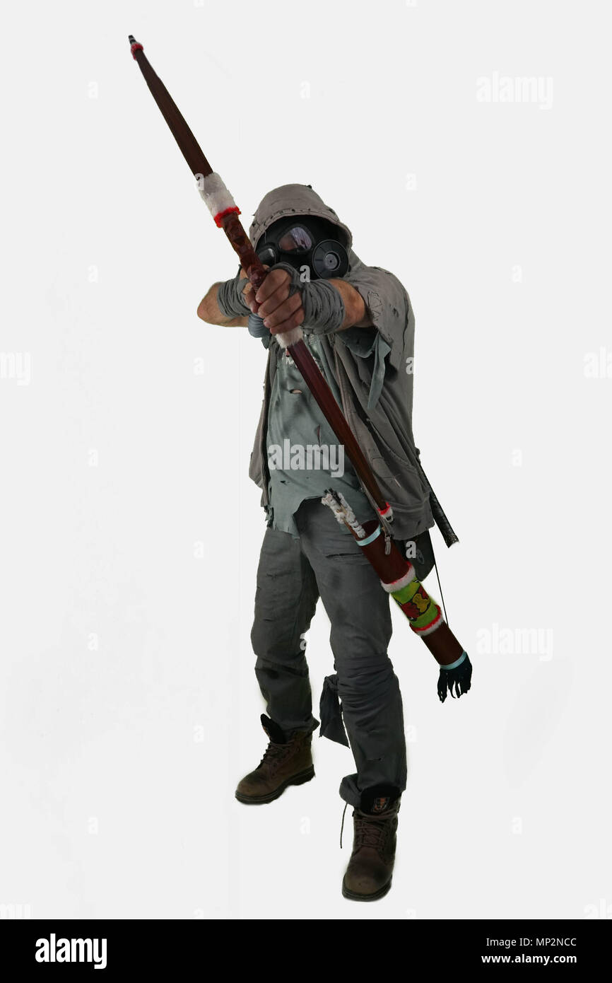 Nuclear post apocalypse survivors concept with white isolated background Stock Photo