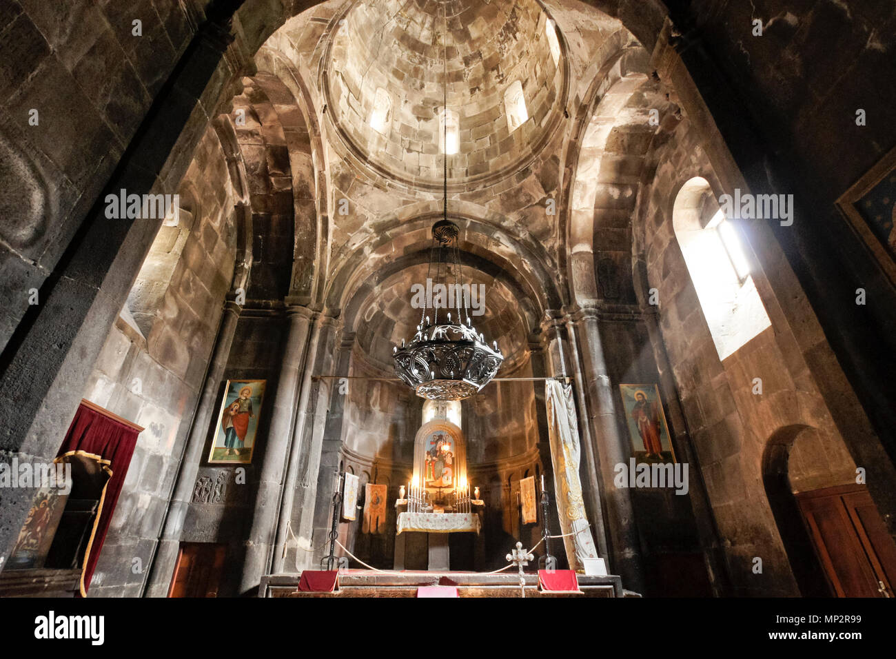 Interior of Surp Astvatsatsin Church (Holy Mother of God Church) within the walls of Geghard Monastery (Monastery of the Spear), Garni, Armenia Stock Photo