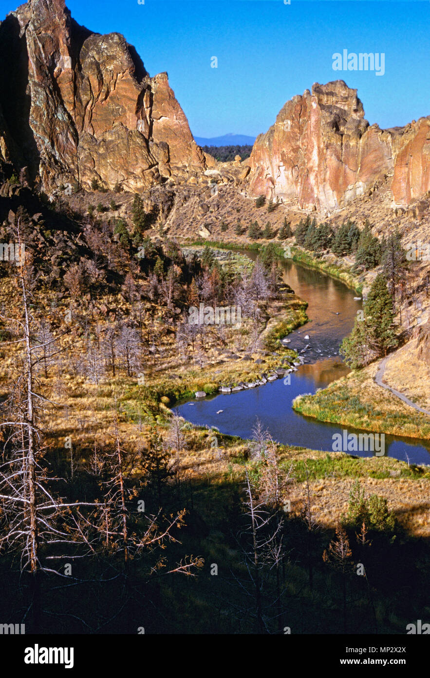 The Snake River winds through Smith Rocks State Park, Orgeon. Stock Photo