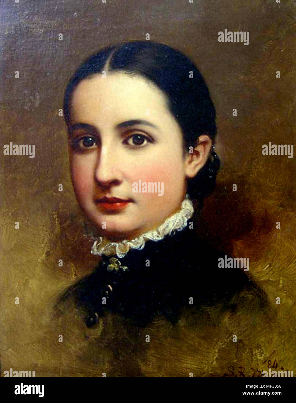 . English: Portrait of Miss Lizzie Markley Hartman, oil on canvas, signed and dated '84.' . 1884. Samuel Bell Waugh 1020 Portrait of Lizzie Markley Hartman by Samuel Bell Waugh Stock Photo