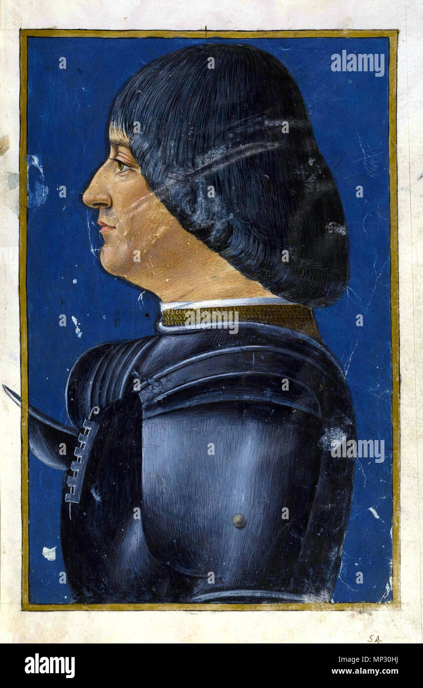 Portrait of Ludovico Sforza (1452-1508) Miniature from the 'Grammatica  Latina' by Elio Donato. Late 15th c., Now in the Castle Trivulzio Library  (code 2167) Unknown date. 832 Ludovico Sforza by G.A. de