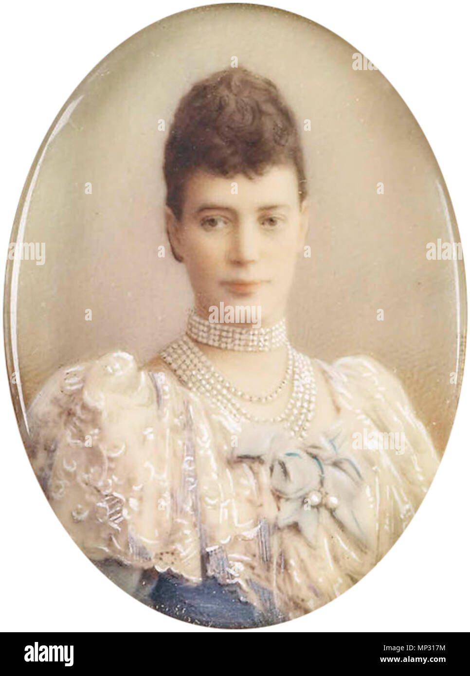 This photograph is issued to end-user media only. Single use only. Photographs must not be archived or sold on.    .  English: Portrait miniature of the Dowager Tsarina Marie Feodorovna, painted by Johannes Zehngraf and based on a photograph by Alexander Alexandrovich Pasetti of 1894. . circa 1895.   857 Maria Feodorovna by Johannes Zehngraf Stock Photo